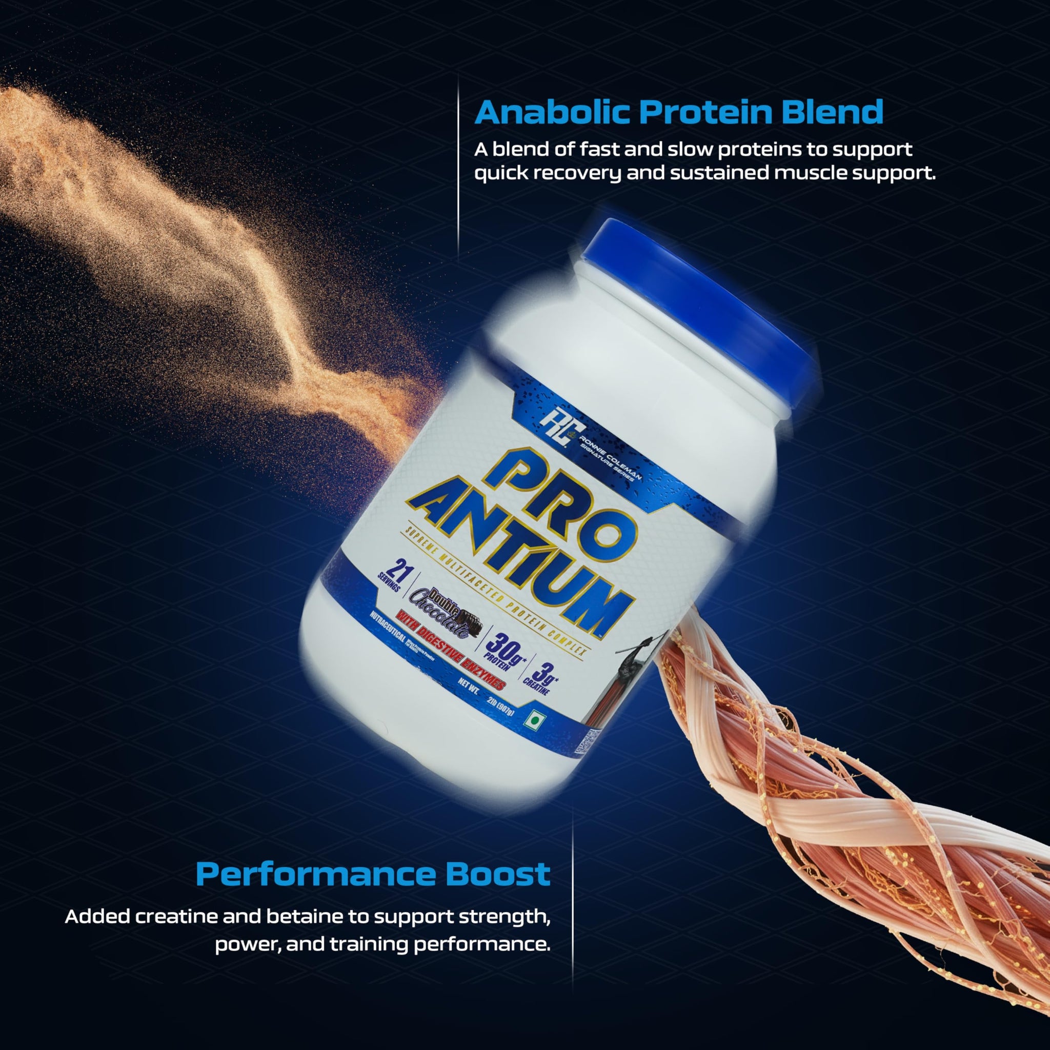 Ronnie Coleman Signature Series Pro-Antium Whey Protein, Double Chocolate, 907g (21 Servings) - packaging