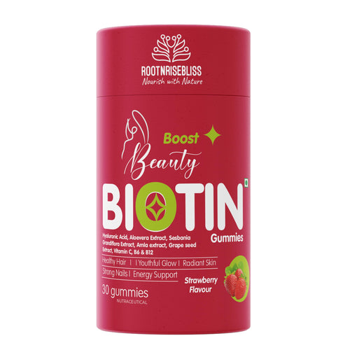 ROOTNRISEBLISS Beauty Biotin Gummies, Strawberry Flavor, Vegetarian Nutritional Supplement