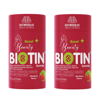 ROOTNRISEBLISS Beauty Biotin Gummies, Strawberry Flavor, Vegetarian Nutritional Supplement (10)