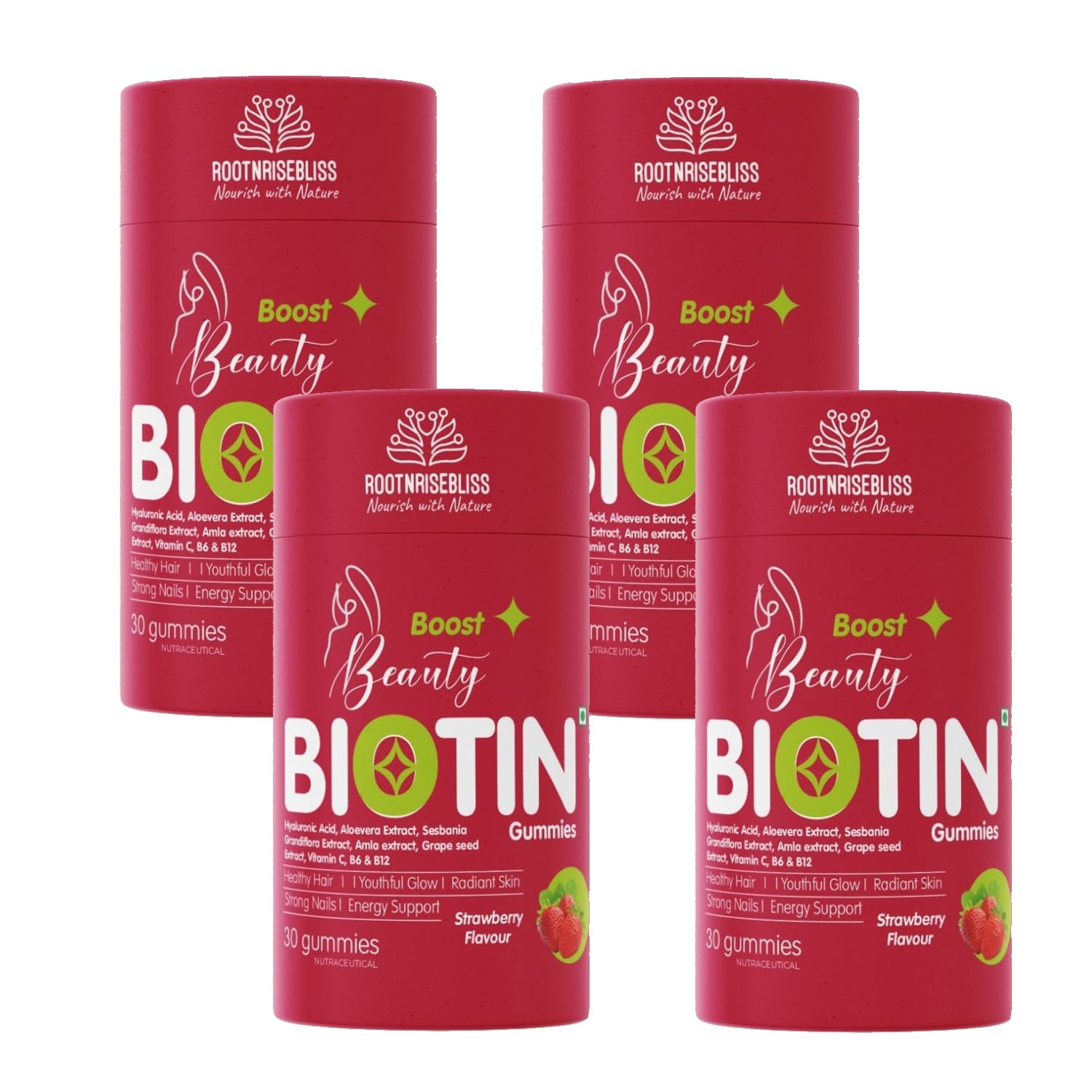 ROOTNRISEBLISS Beauty Biotin Gummies, Strawberry Flavor, Vegetarian Nutritional Supplement (11)