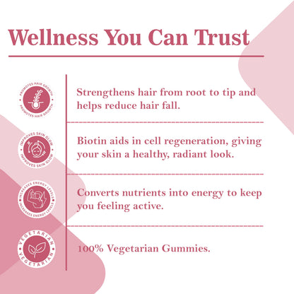 ROOTNRISEBLISS Beauty Biotin Gummies, Strawberry Flavor, Vegetarian Nutritional Supplement - front view