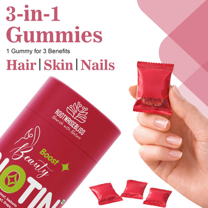 ROOTNRISEBLISS Beauty Biotin Gummies, Strawberry Flavor, Vegetarian Nutritional Supplement - back view