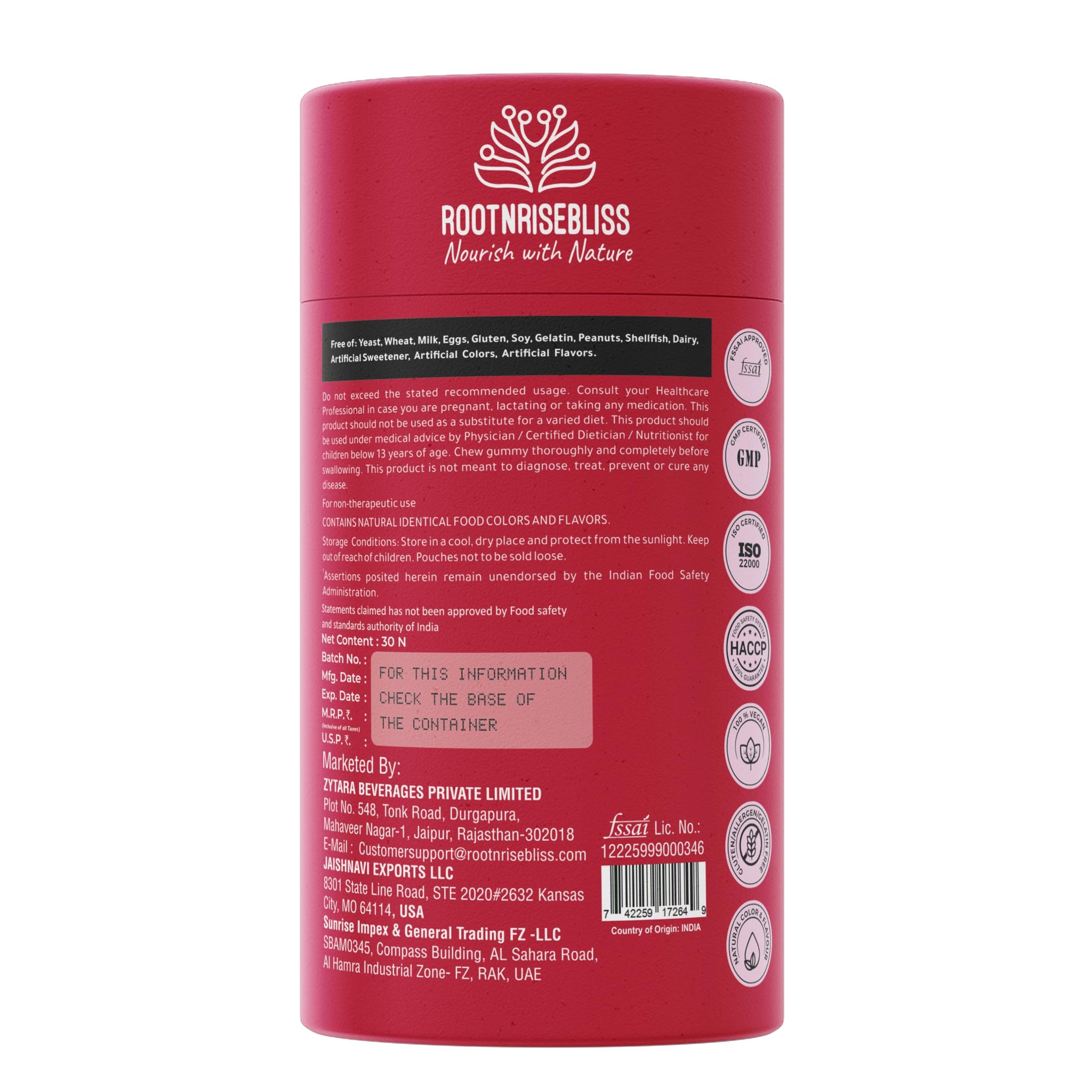 ROOTNRISEBLISS Beauty Biotin Gummies, Strawberry Flavor, Vegetarian Nutritional Supplement - size and scale