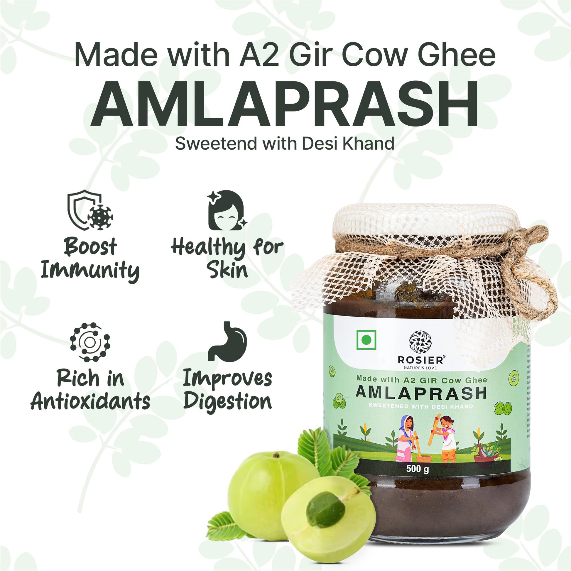 ROSIER Amlaprash with A2 Gir Cow Ghee and Desi Khand, 500g, Ayurvedic Herbal Jam - front view