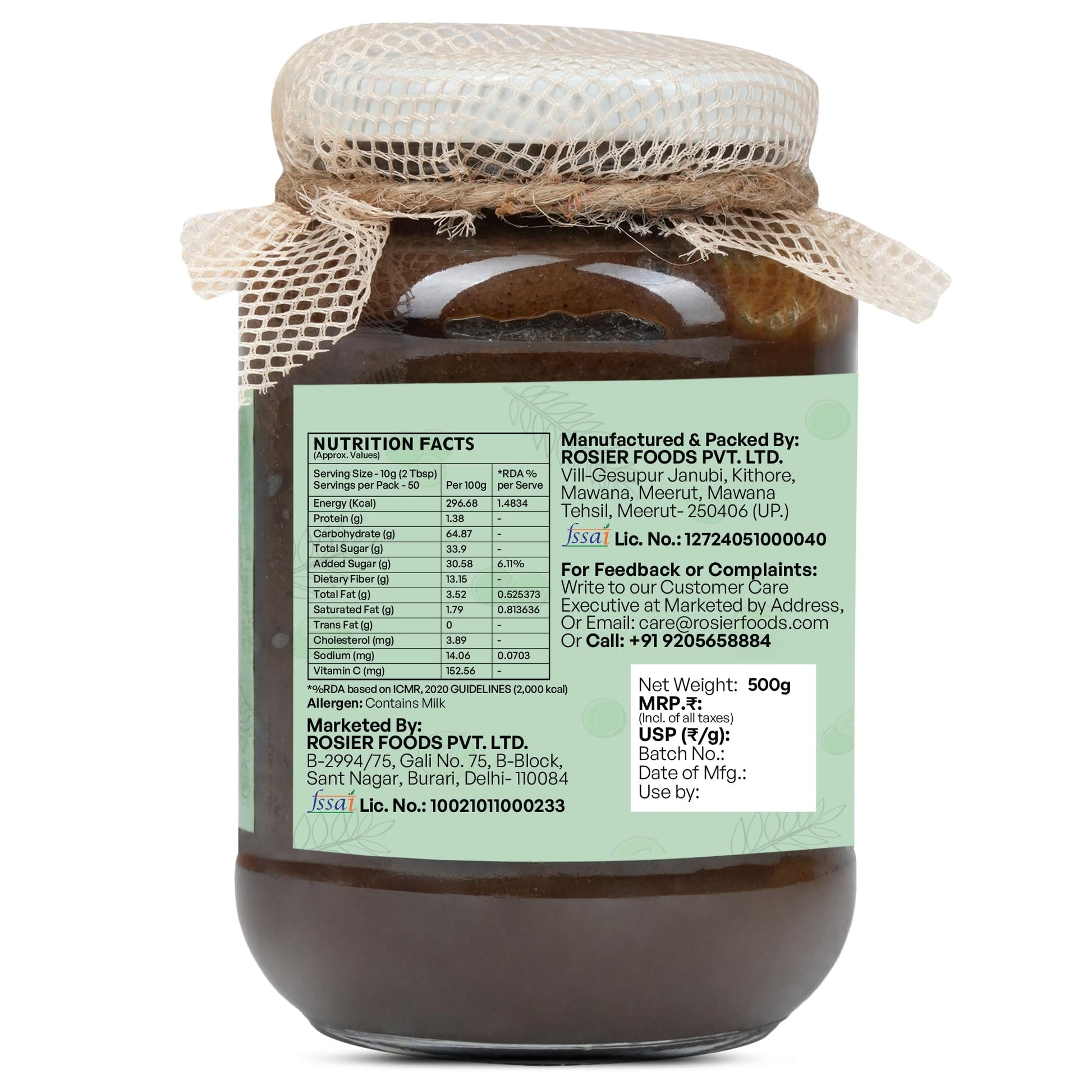 ROSIER Amlaprash with A2 Gir Cow Ghee and Desi Khand, 500g, Ayurvedic Herbal Jam - back view