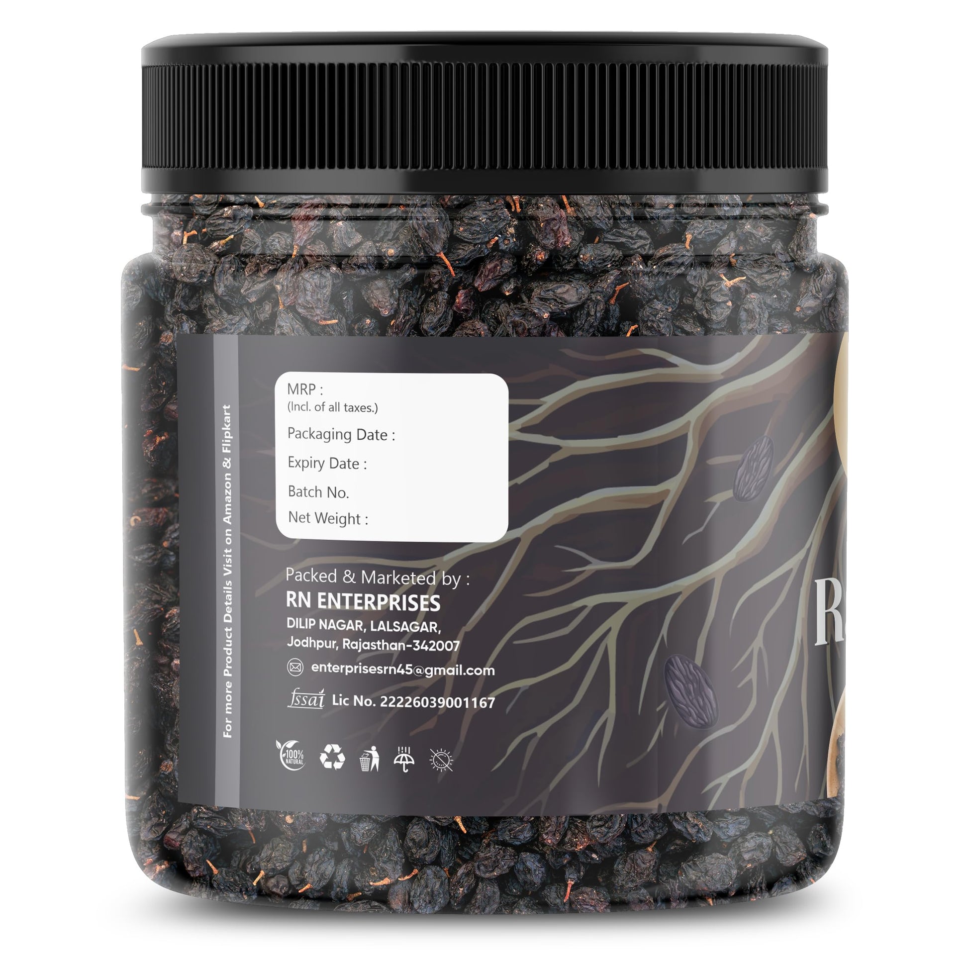 RR NUTS Seedless Black Raisins Kali Kishmish, Naturally Sun-Dried, No Added Sugar, Dried Fruit Snack - front view