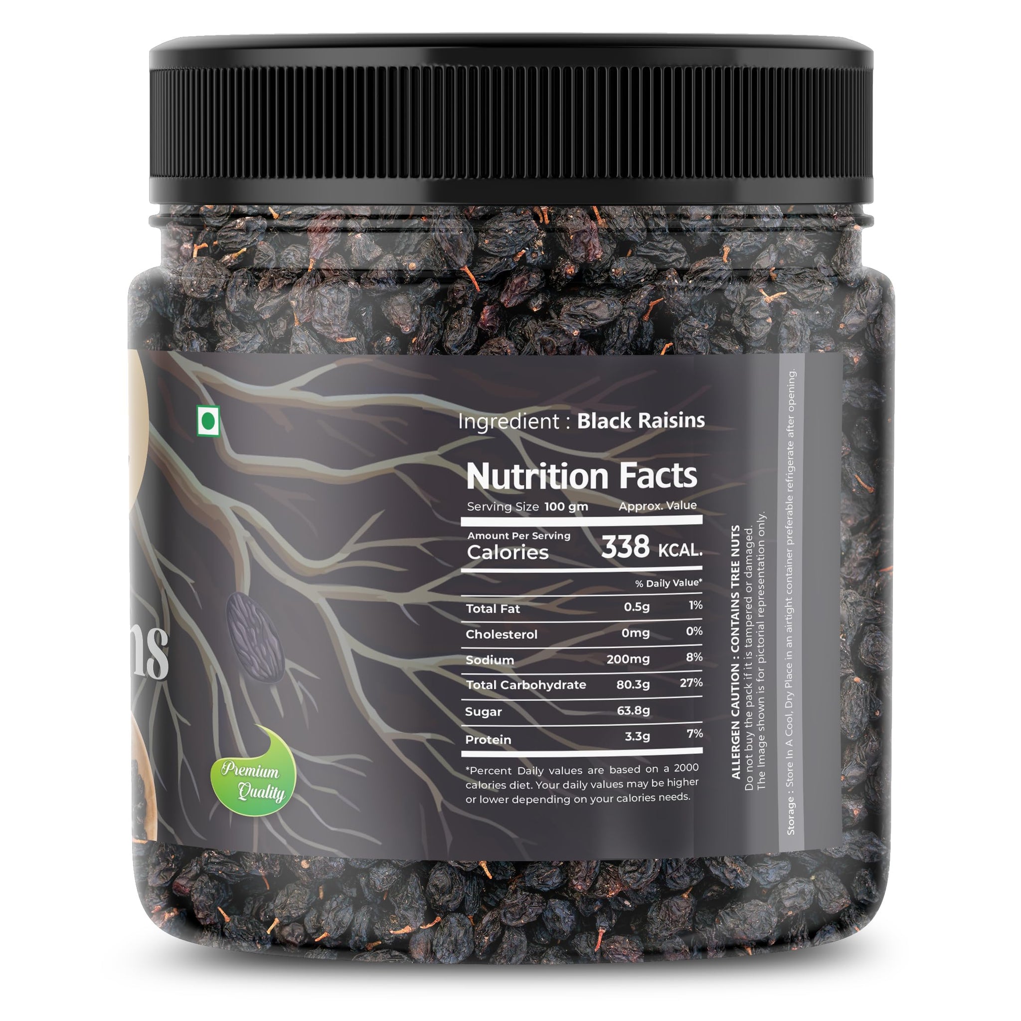 RR NUTS Seedless Black Raisins Kali Kishmish, Naturally Sun-Dried, No Added Sugar, Dried Fruit Snack - back view