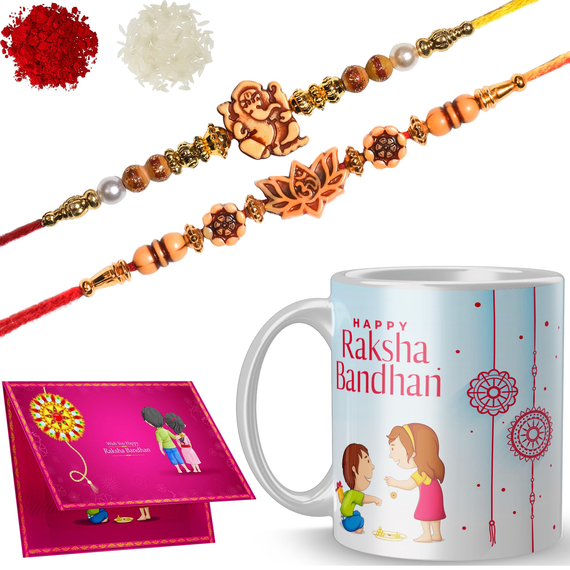 RSCASE Happy Rakshabandhan Printed Mug with (2 Rakhi, Roli Chawal, Card) Brother Sister, Raksha Bandhan Gifts Rakhi Mug Ceram
