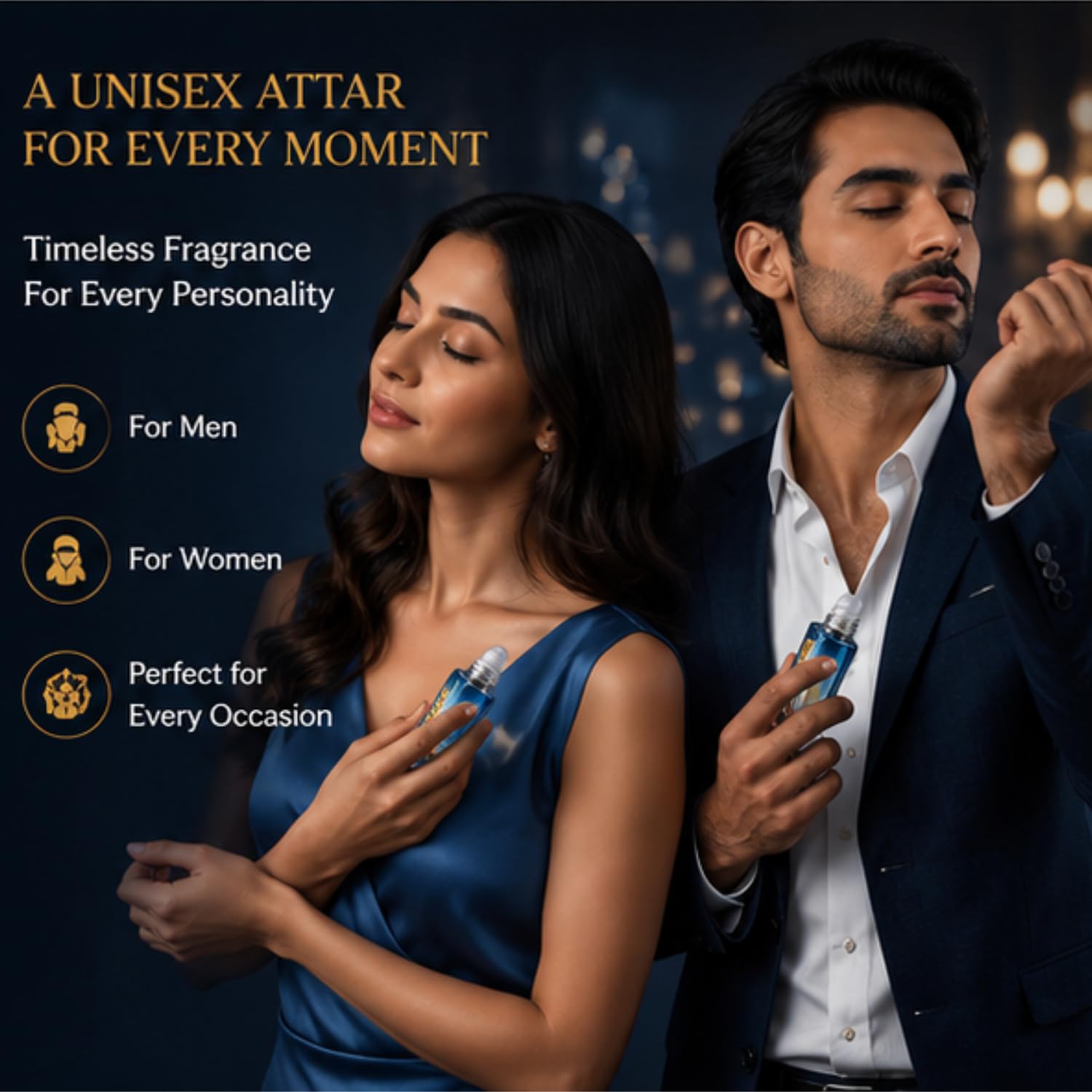 Rumi Blue Water Attar - Alcohol-Free Unisex Aquatic Fragrance, 12 ml, Natural Ingredients - label detail