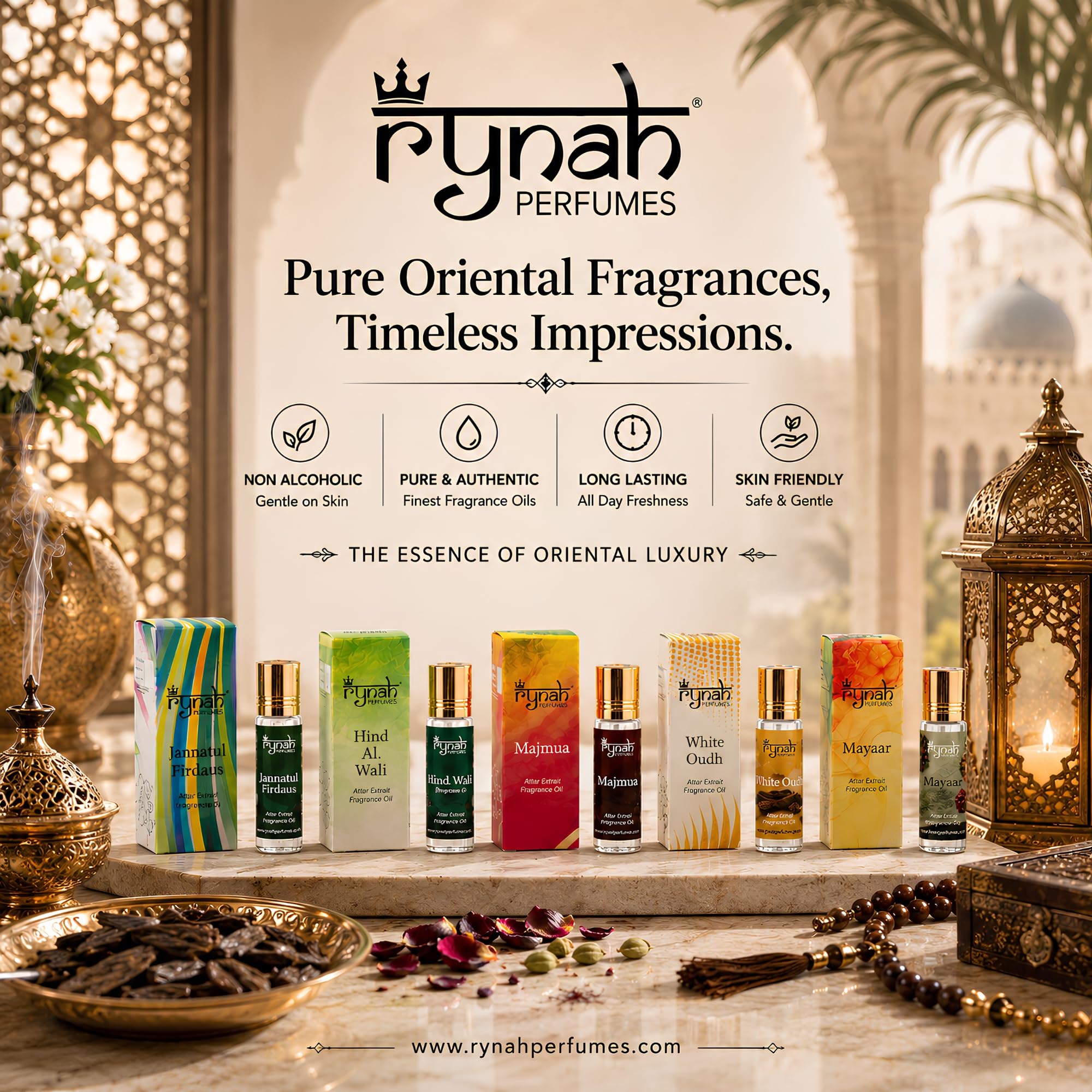 RYNAH Arabic Attar Combo for Men - 3 x 6ml Roll-On Non-Alcoholic Perfume Oil - Concentrated Oil Blend - back view (12)