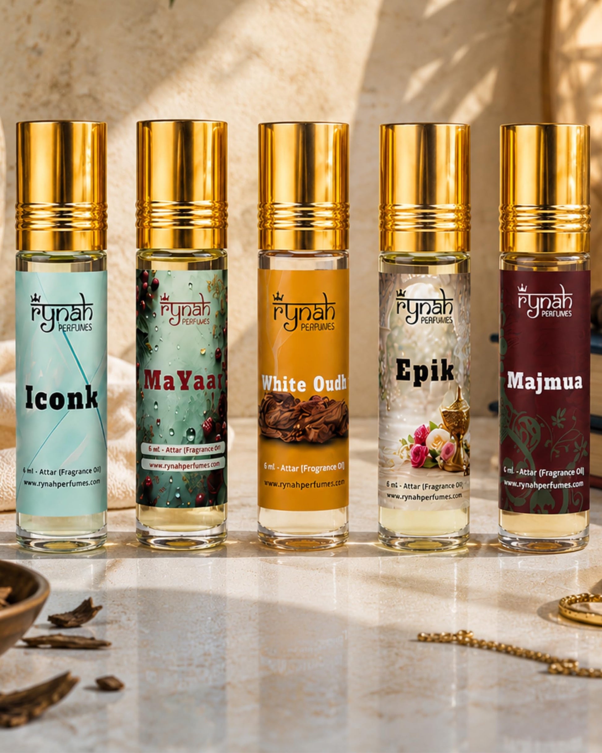 RYNAH Arabic Attar Combo for Men - 3 x 6ml Roll-On Non-Alcoholic Perfume Oil - Concentrated Oil Blend (18)