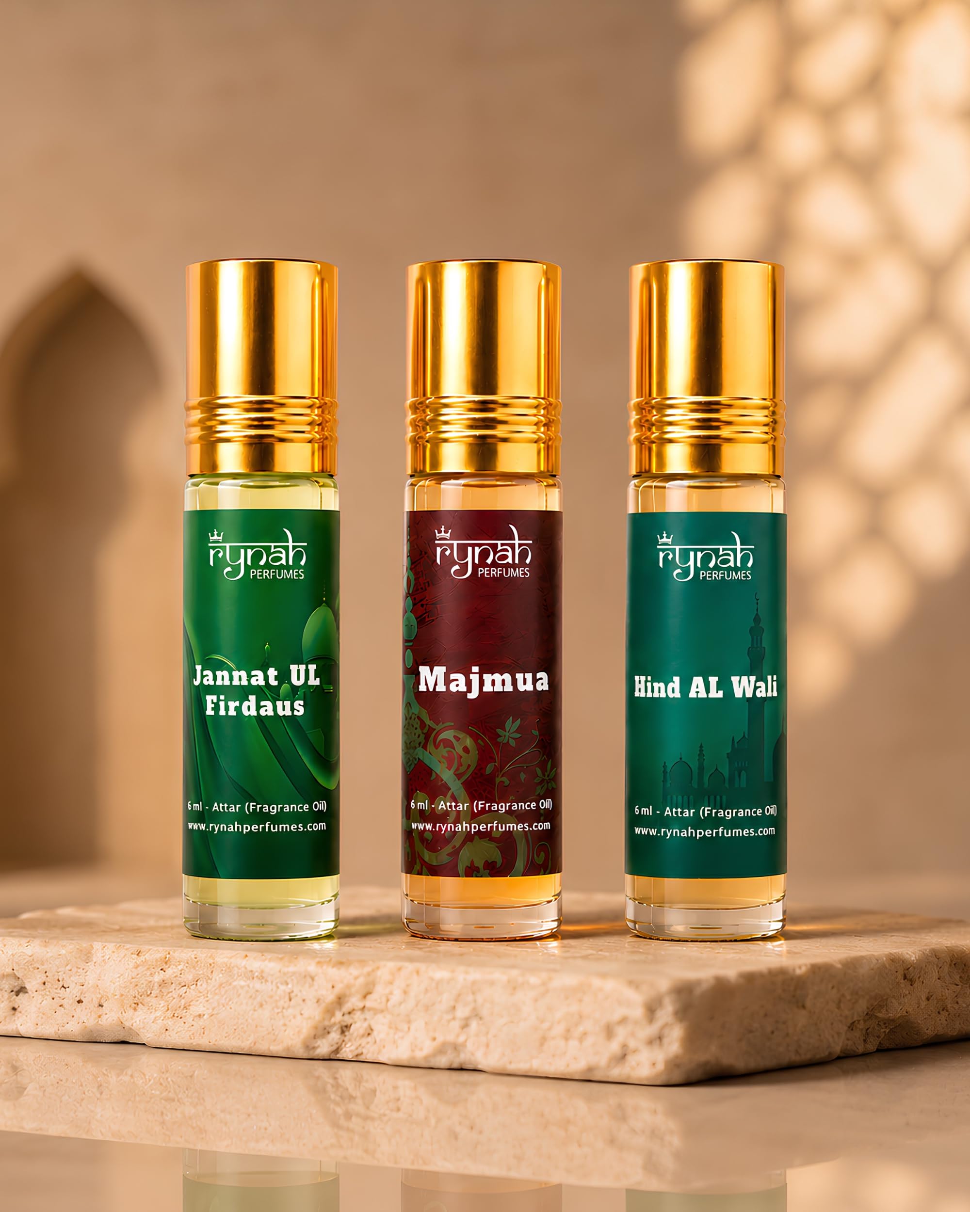 RYNAH Arabic Attar Combo for Men - 3 x 6ml Roll-On Non-Alcoholic Perfume Oil - Concentrated Oil Blend