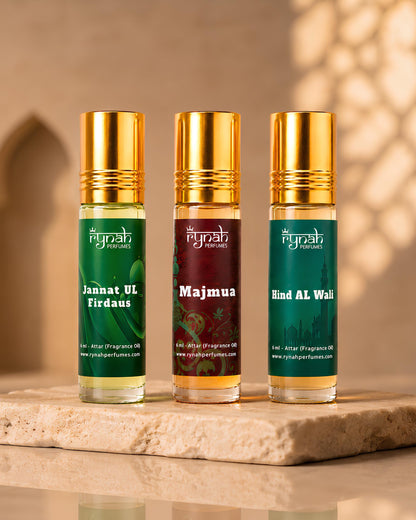 RYNAH Arabic Attar Combo for Men - 3 x 6ml Roll-On Non-Alcoholic Perfume Oil - Concentrated Oil Blend