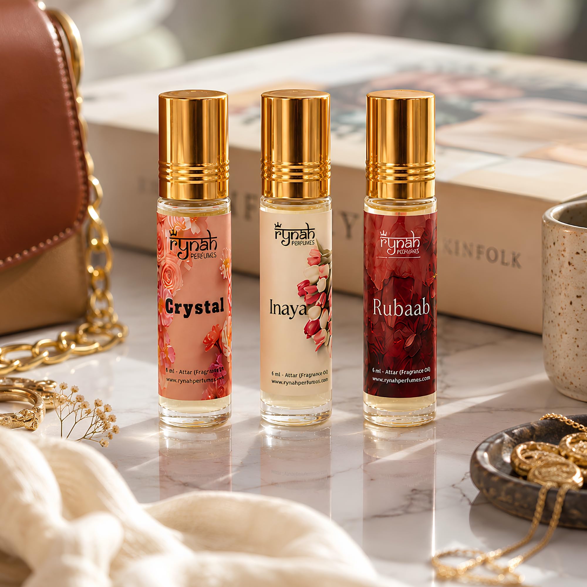 RYNAH Arabic Attar Combo for Men - 3 x 6ml Roll-On Non-Alcoholic Perfume Oil - Concentrated Oil Blend - close-up detail (31)