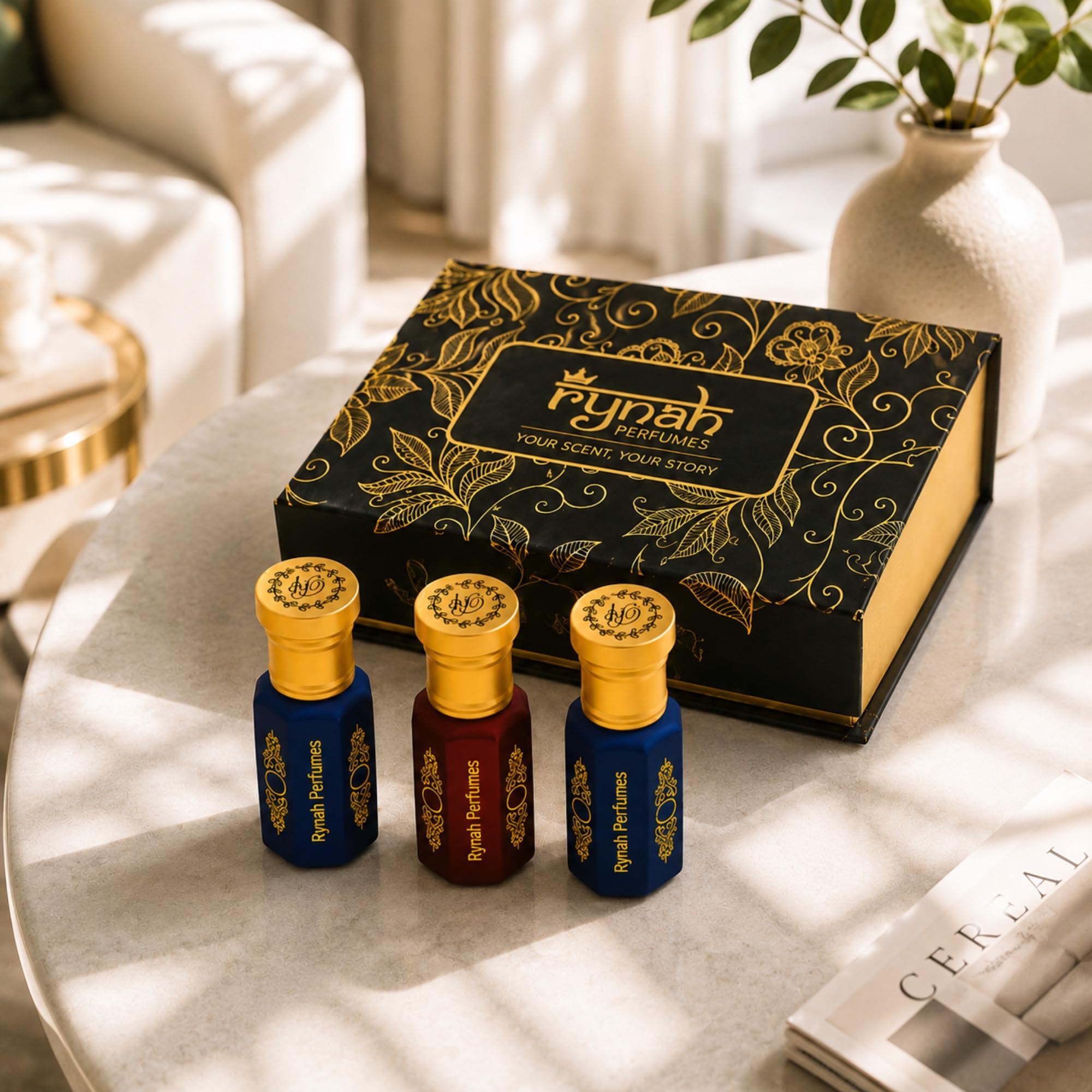 RYNAH Arabic Attar Combo for Men - 3 x 6ml Roll-On Non-Alcoholic Perfume Oil - Concentrated Oil Blend (33)