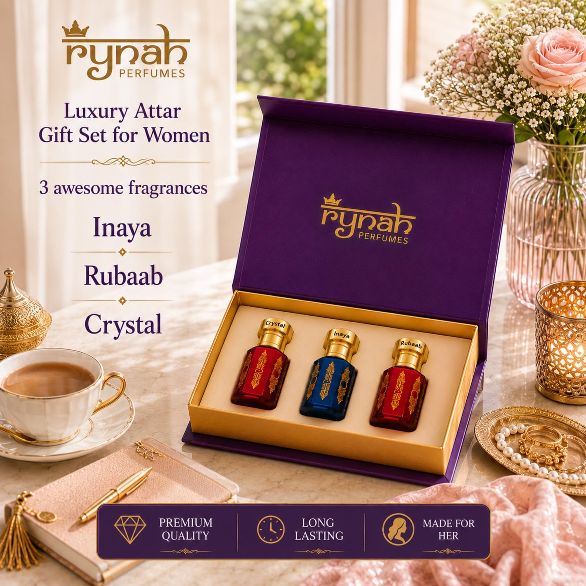 RYNAH Arabic Attar Combo for Men - 3 x 6ml Roll-On Non-Alcoholic Perfume Oil - Concentrated Oil Blend - close-up detail (46)