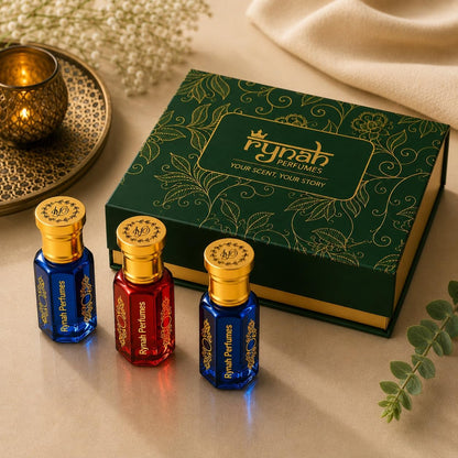 RYNAH Arabic Attar Combo for Men - 3 x 6ml Roll-On Non-Alcoholic Perfume Oil - Concentrated Oil Blend (47)