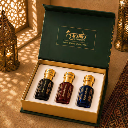 RYNAH Arabic Attar Combo for Men - 3 x 6ml Roll-On Non-Alcoholic Perfume Oil - Concentrated Oil Blend - front view (48)