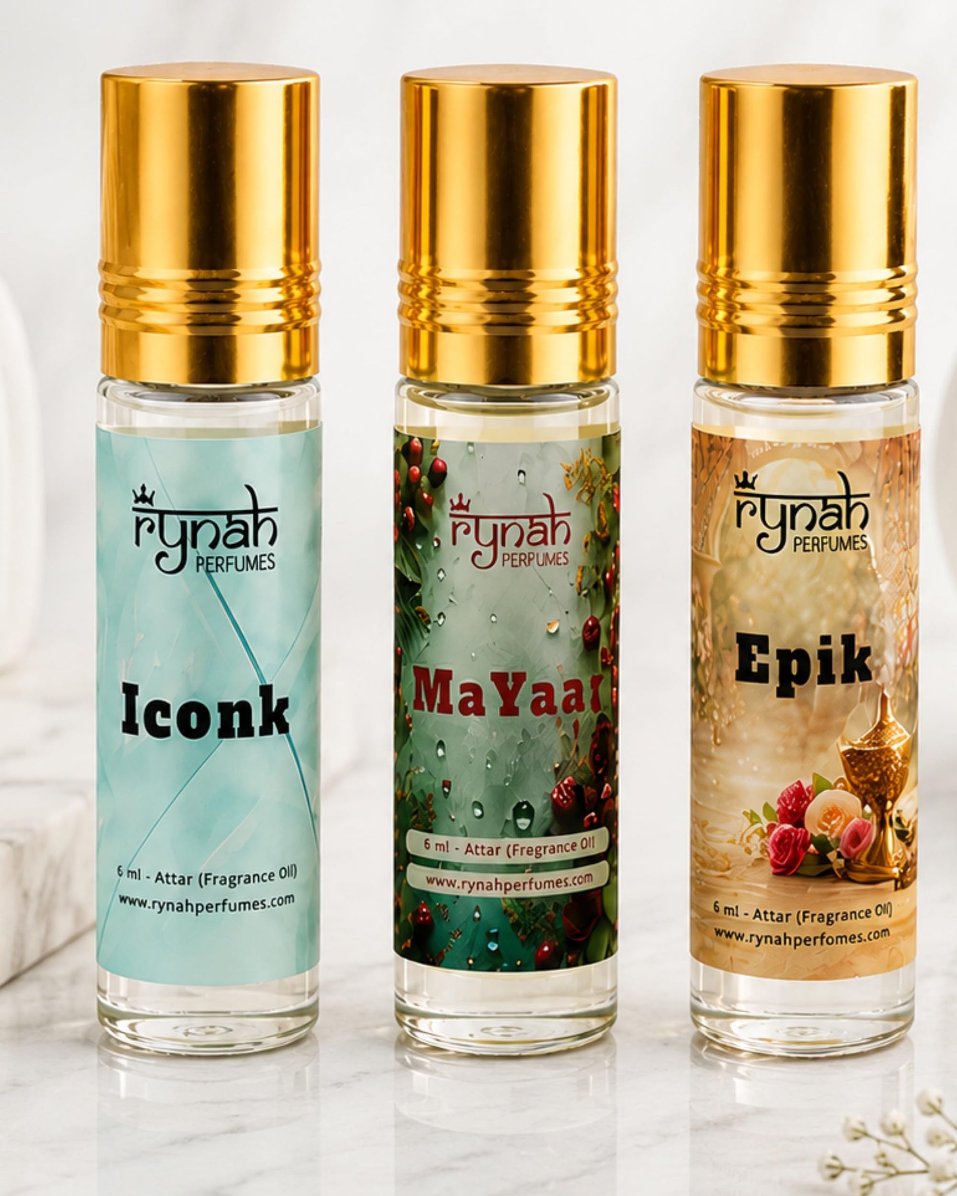 RYNAH Arabic Attar Combo for Men - 3 x 6ml Roll-On Non-Alcoholic Perfume Oil - Concentrated Oil Blend (64)