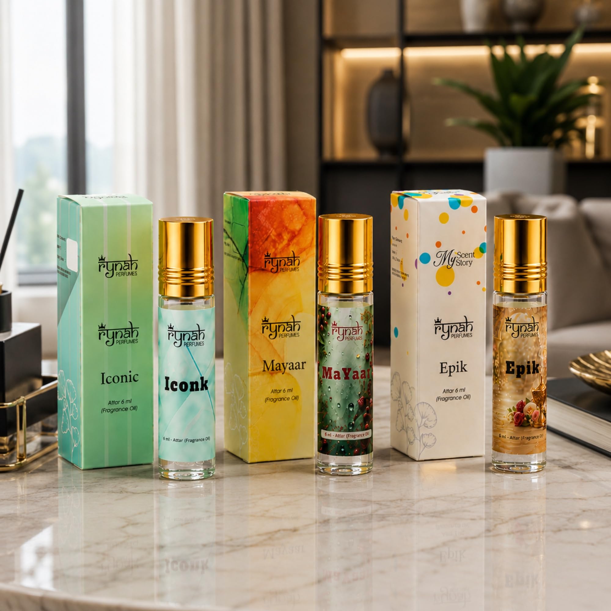 RYNAH Arabic Attar Combo for Men - 3 x 6ml Roll-On Non-Alcoholic Perfume Oil - Concentrated Oil Blend - front view (65)
