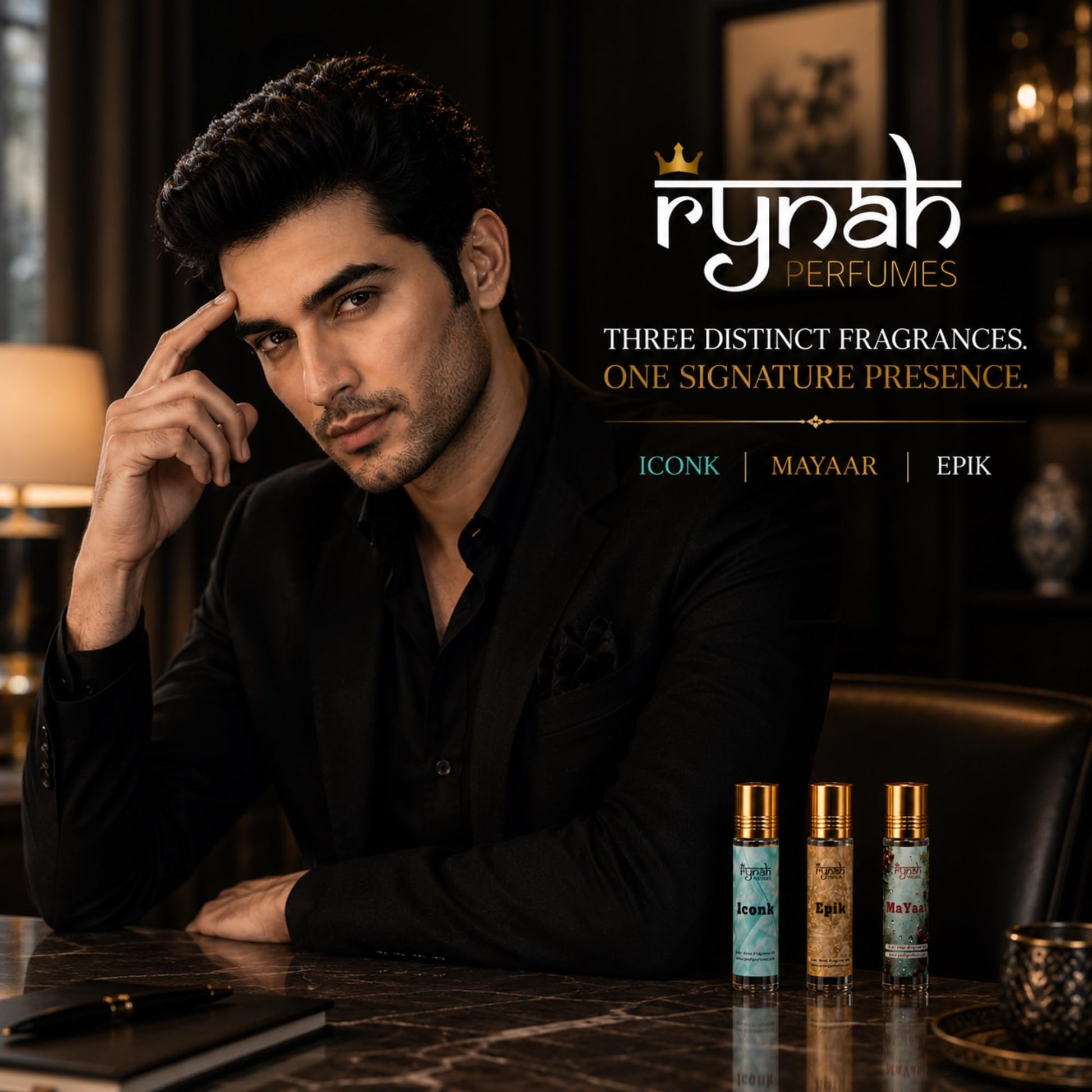 RYNAH Arabic Attar Combo for Men - 3 x 6ml Roll-On Non-Alcoholic Perfume Oil - Concentrated Oil Blend - label detail (68)