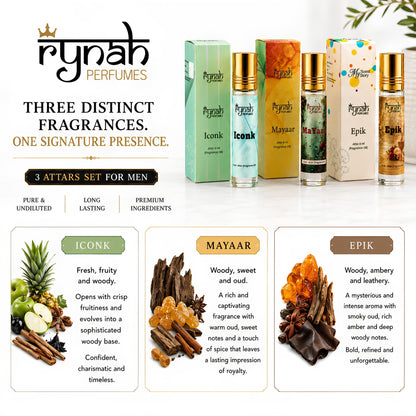 RYNAH Arabic Attar Combo for Men - 3 x 6ml Roll-On Non-Alcoholic Perfume Oil - Concentrated Oil Blend - ingredients panel (69