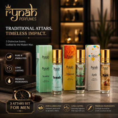 RYNAH Arabic Attar Combo for Men - 3 x 6ml Roll-On Non-Alcoholic Perfume Oil - Concentrated Oil Blend - close-up detail (70)