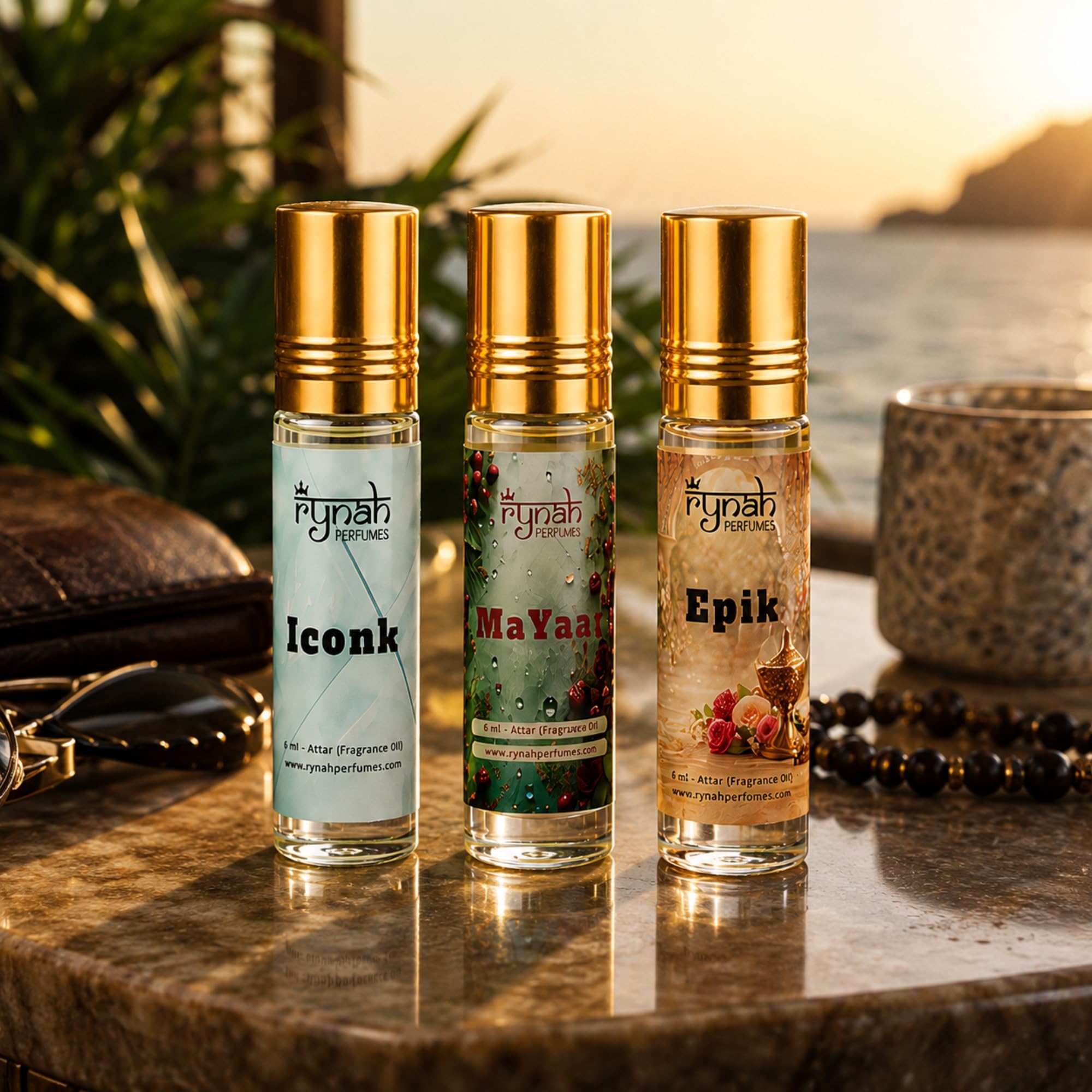 RYNAH Arabic Attar Combo for Men - 3 x 6ml Roll-On Non-Alcoholic Perfume Oil - Concentrated Oil Blend - in use (71)