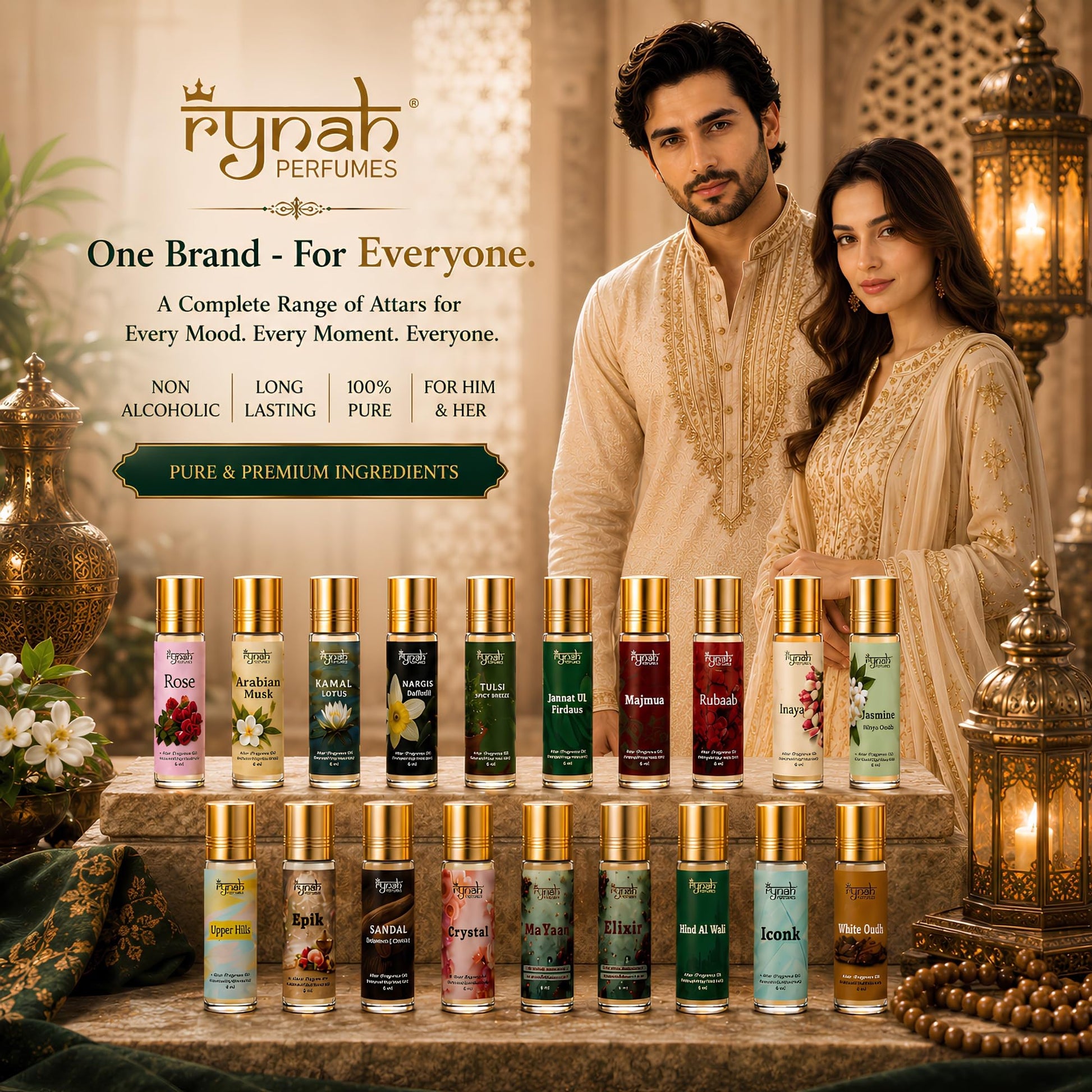 RYNAH Arabic Attar Combo for Men - 3 x 6ml Roll-On Non-Alcoholic Perfume Oil - Concentrated Oil Blend - size and scale