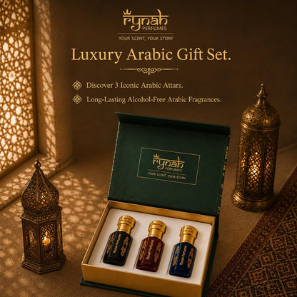 RYNAH Arabic Attar Set - 3 x 6ml Roll-On Perfume Oils (Jannat Ul Firdaus, Majmua, Hind Al Wali) - back view (11)