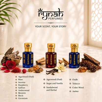 RYNAH Arabic Attar Set - 3 x 6ml Roll-On Perfume Oils (Jannat Ul Firdaus, Majmua, Hind Al Wali) - back view (20)