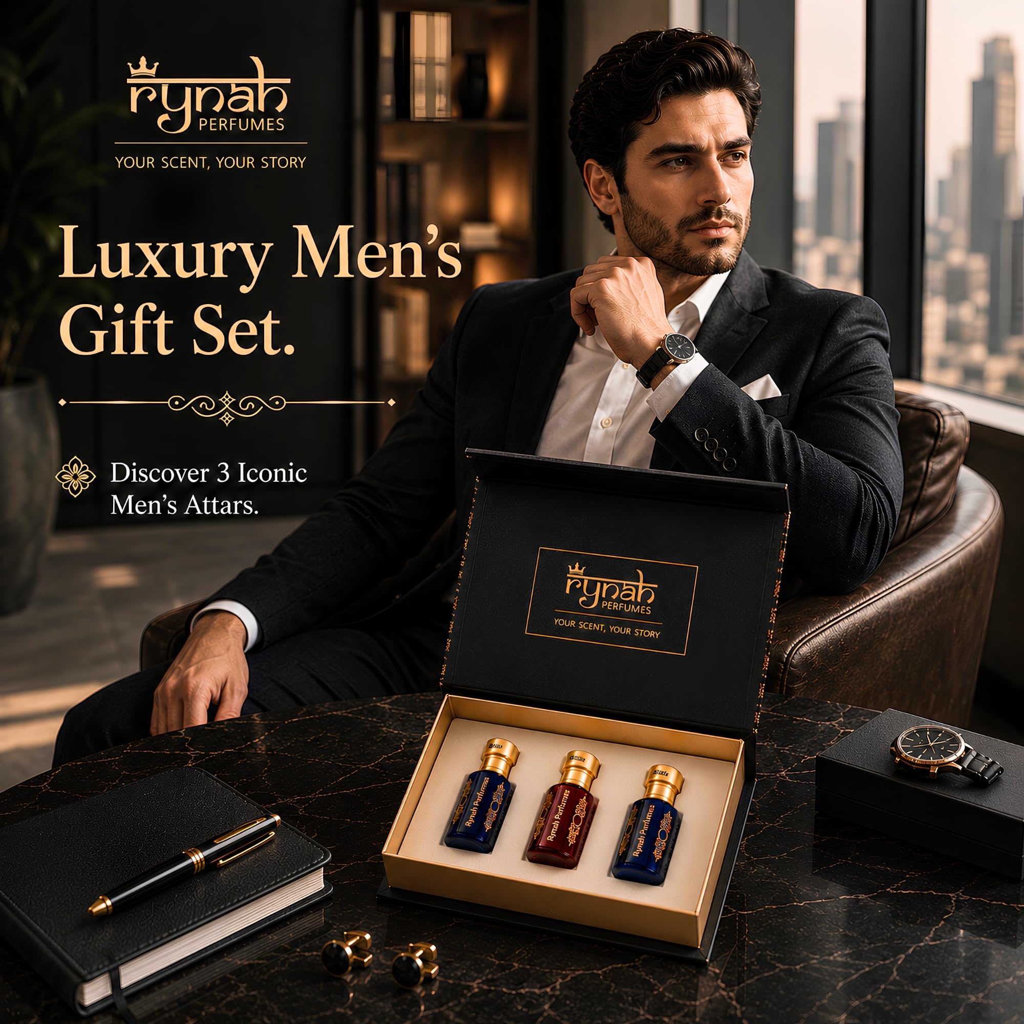 RYNAH Arabic Attar Set - 3 x 6ml Roll-On Perfume Oils (Jannat Ul Firdaus, Majmua, Hind Al Wali) - packaging (21)