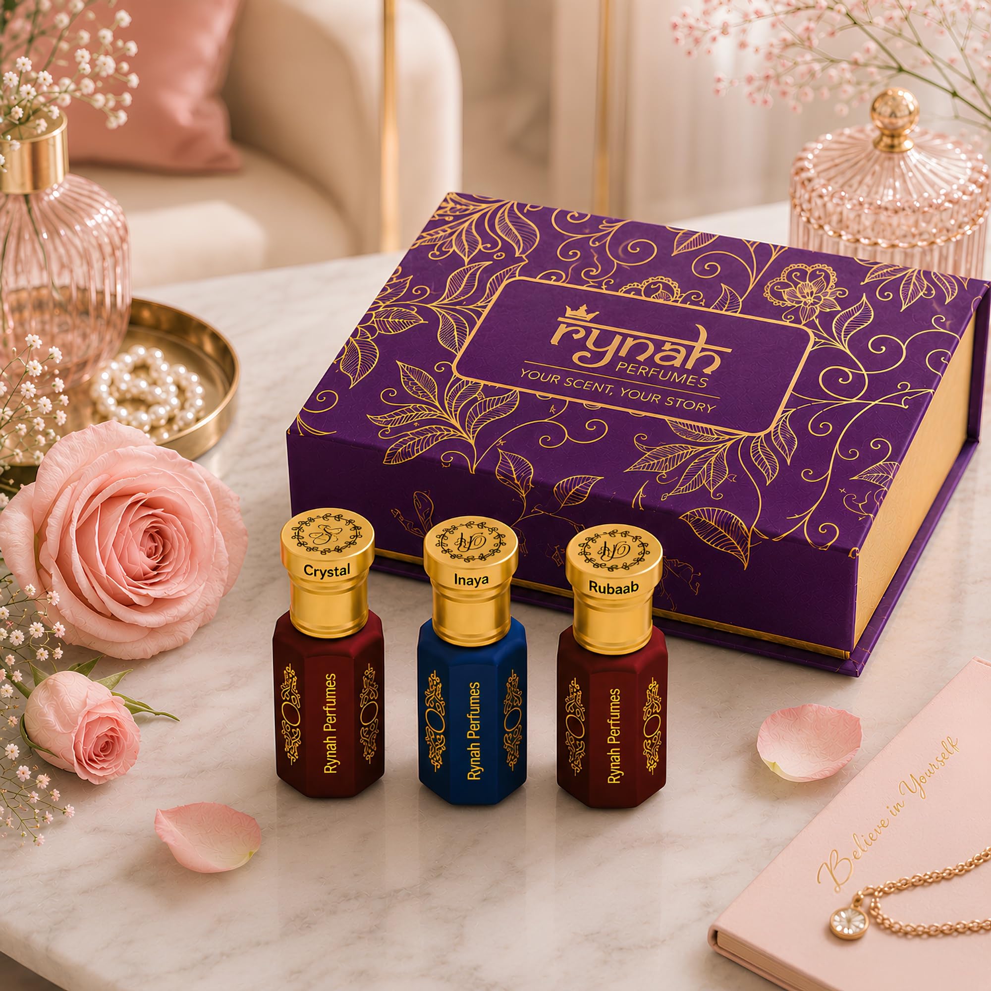 RYNAH Arabic Attar Set - 3 x 6ml Roll-On Perfume Oils (Jannat Ul Firdaus, Majmua, Hind Al Wali) (26)