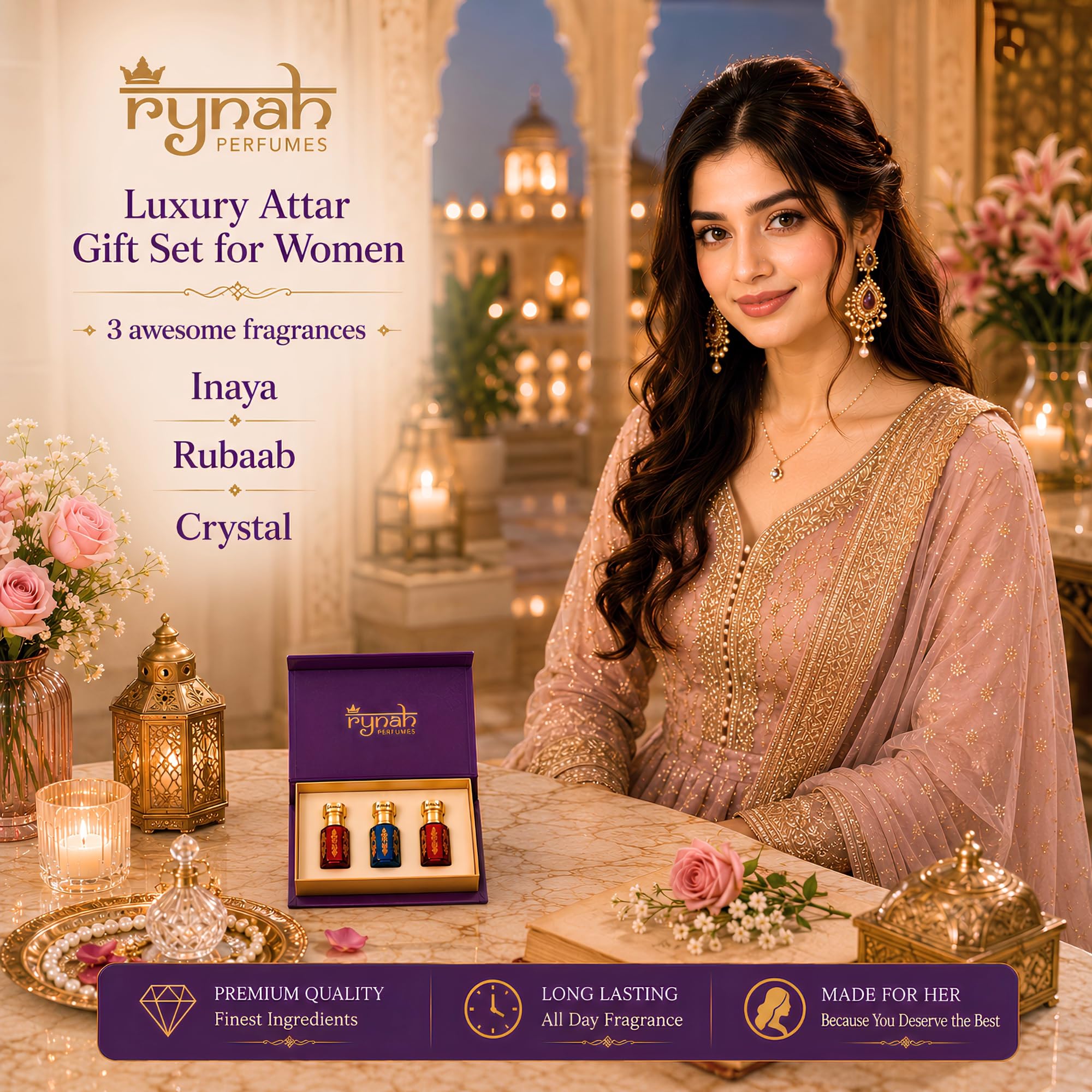 RYNAH Arabic Attar Set - 3 x 6ml Roll-On Perfume Oils (Jannat Ul Firdaus, Majmua, Hind Al Wali) - label detail (30)