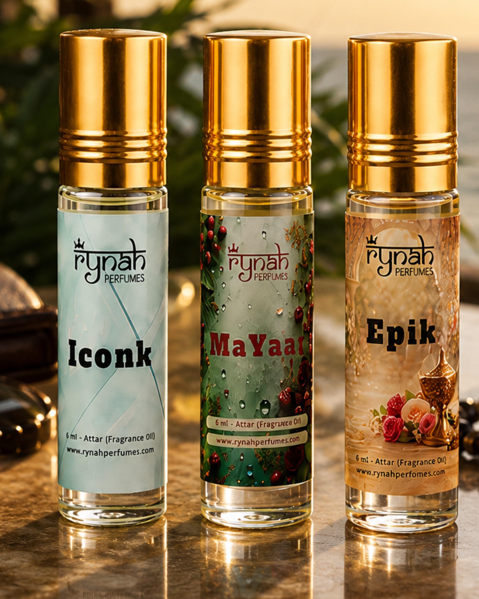 RYNAH Arabic Attar Set - 3 x 6ml Roll-On Perfume Oils (Jannat Ul Firdaus, Majmua, Hind Al Wali) (33)