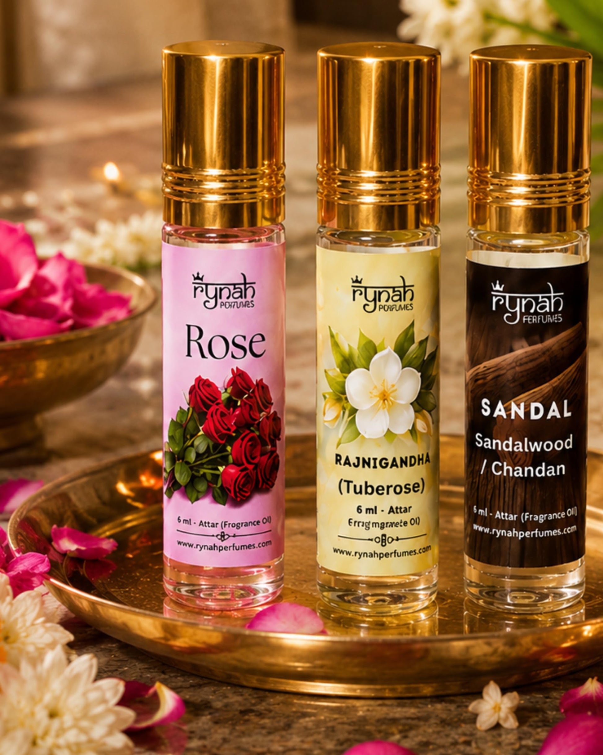 RYNAH Arabic Attar Set - 3 x 6ml Roll-On Perfume Oils (Jannat Ul Firdaus, Majmua, Hind Al Wali) (34)