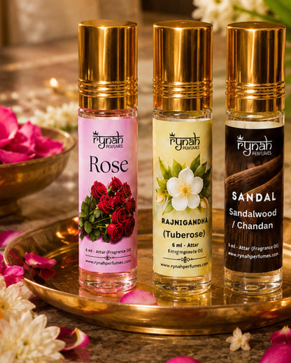 RYNAH Arabic Attar Set - 3 x 6ml Roll-On Perfume Oils (Jannat Ul Firdaus, Majmua, Hind Al Wali) (34)