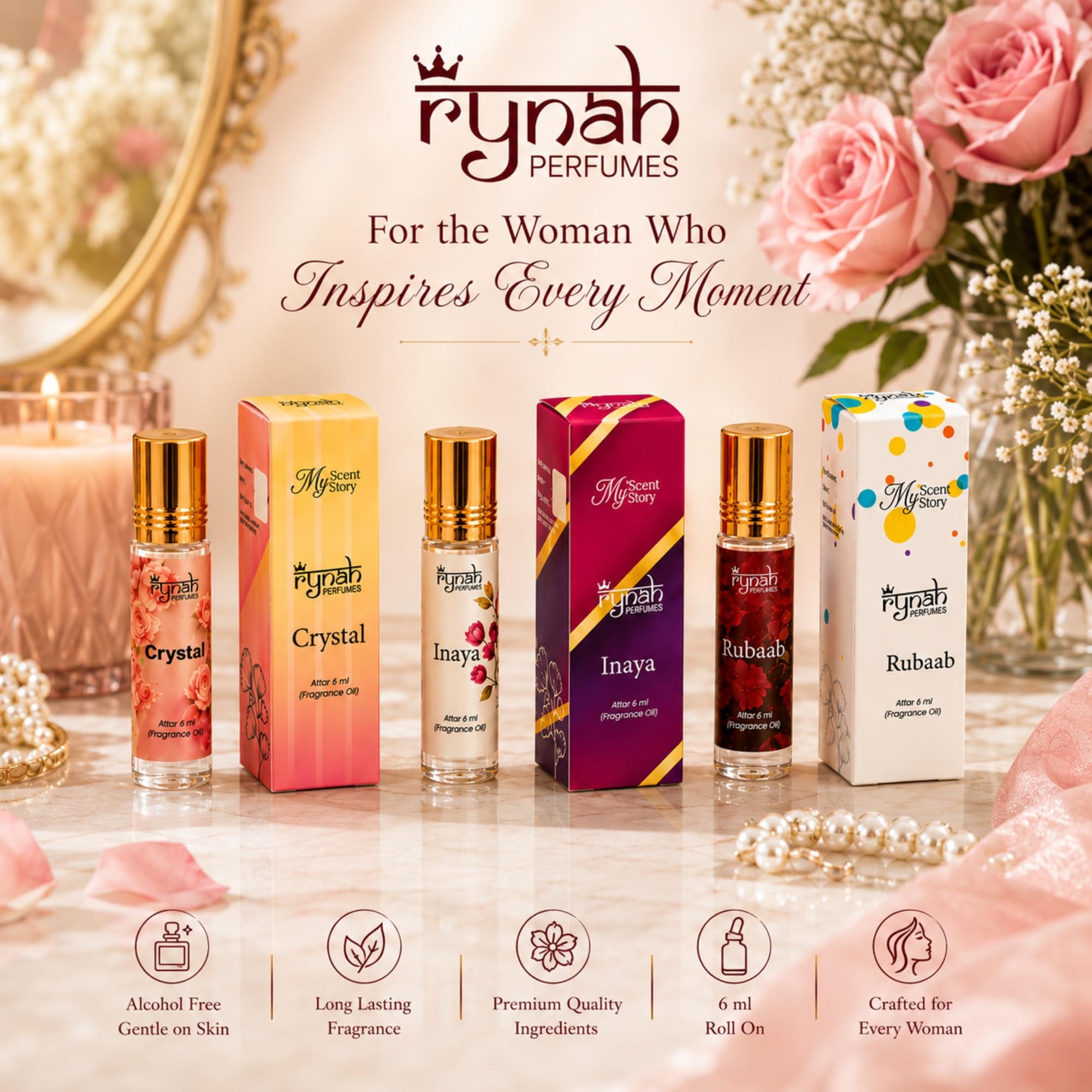 RYNAH Arabic Attar Set - 3 x 6ml Roll-On Perfume Oils (Jannat Ul Firdaus, Majmua, Hind Al Wali) - back view (37)