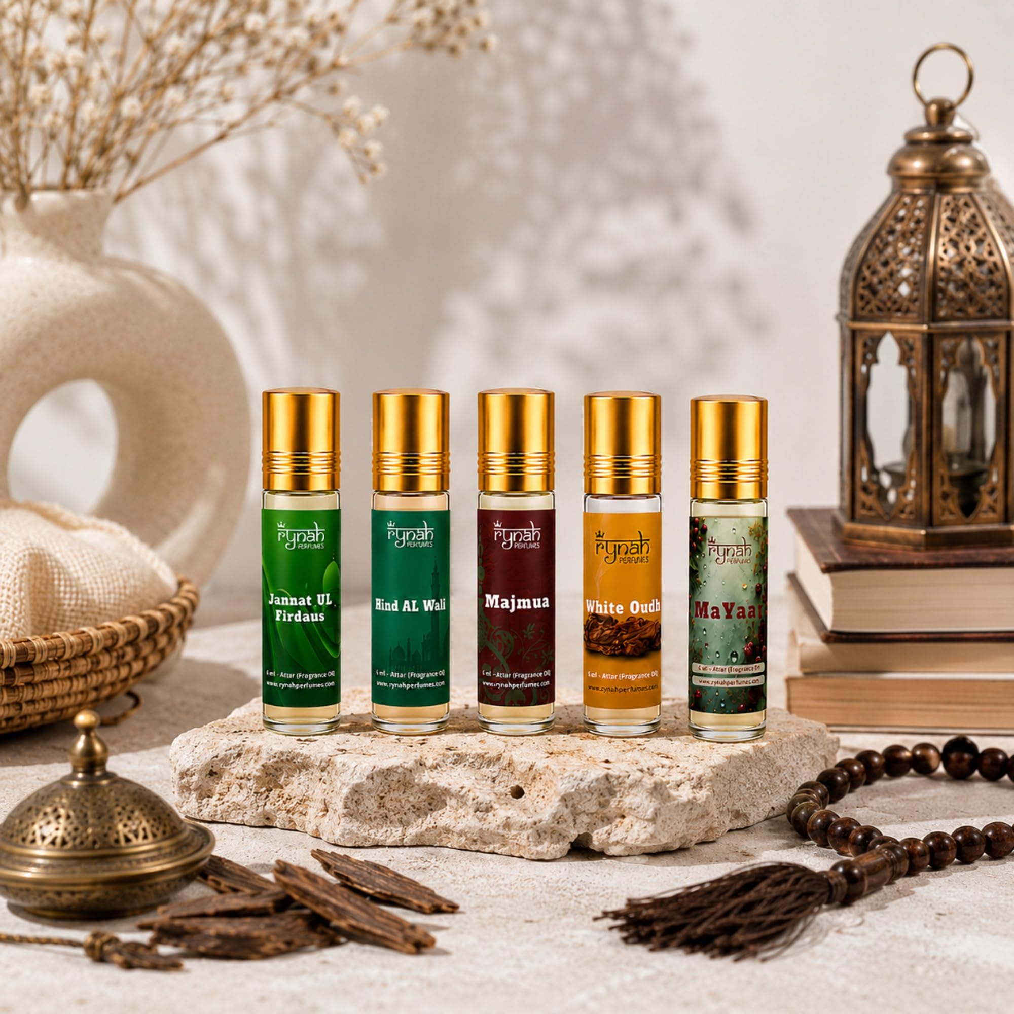 RYNAH Arabic Attar Set - 3 x 6ml Roll-On Perfume Oils (Jannat Ul Firdaus, Majmua, Hind Al Wali) (43)