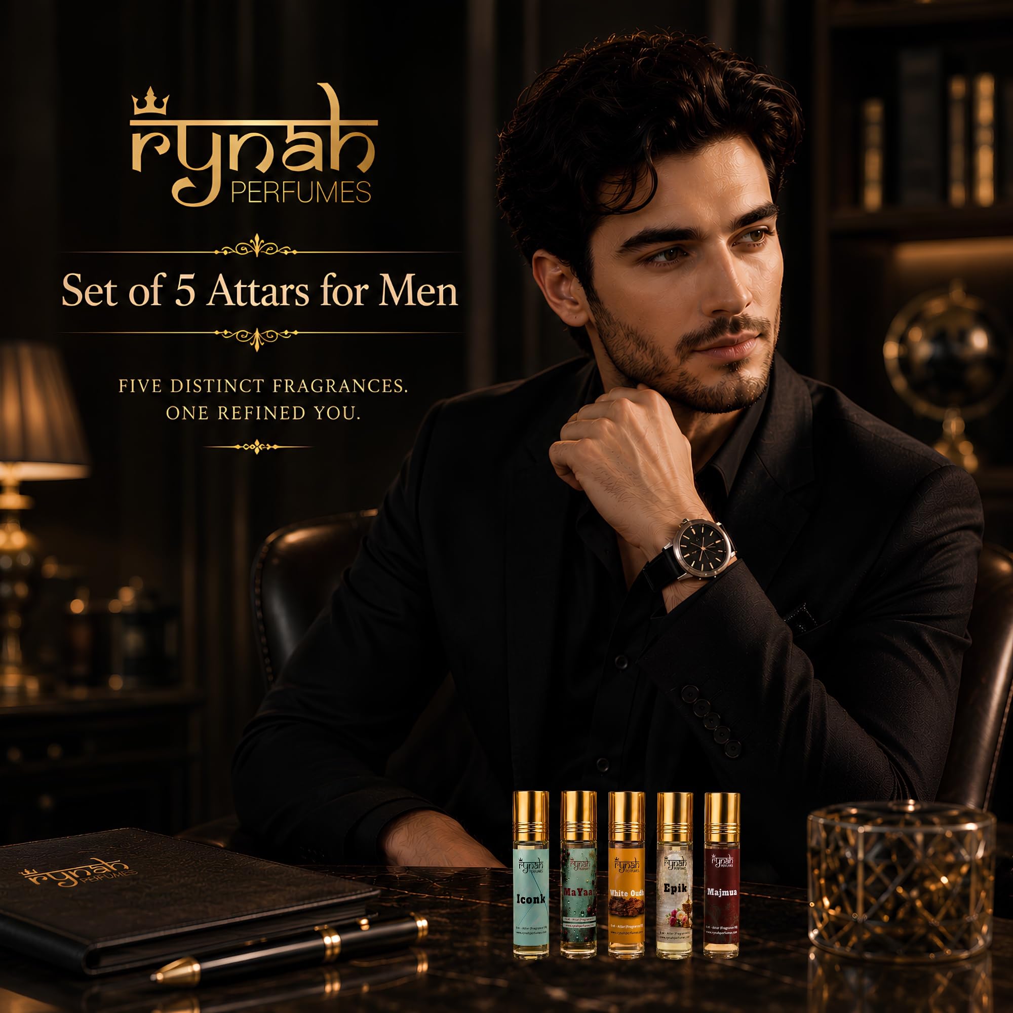 RYNAH Arabic Attar Set - 3 x 6ml Roll-On Perfume Oils (Jannat Ul Firdaus, Majmua, Hind Al Wali) - label detail (54)