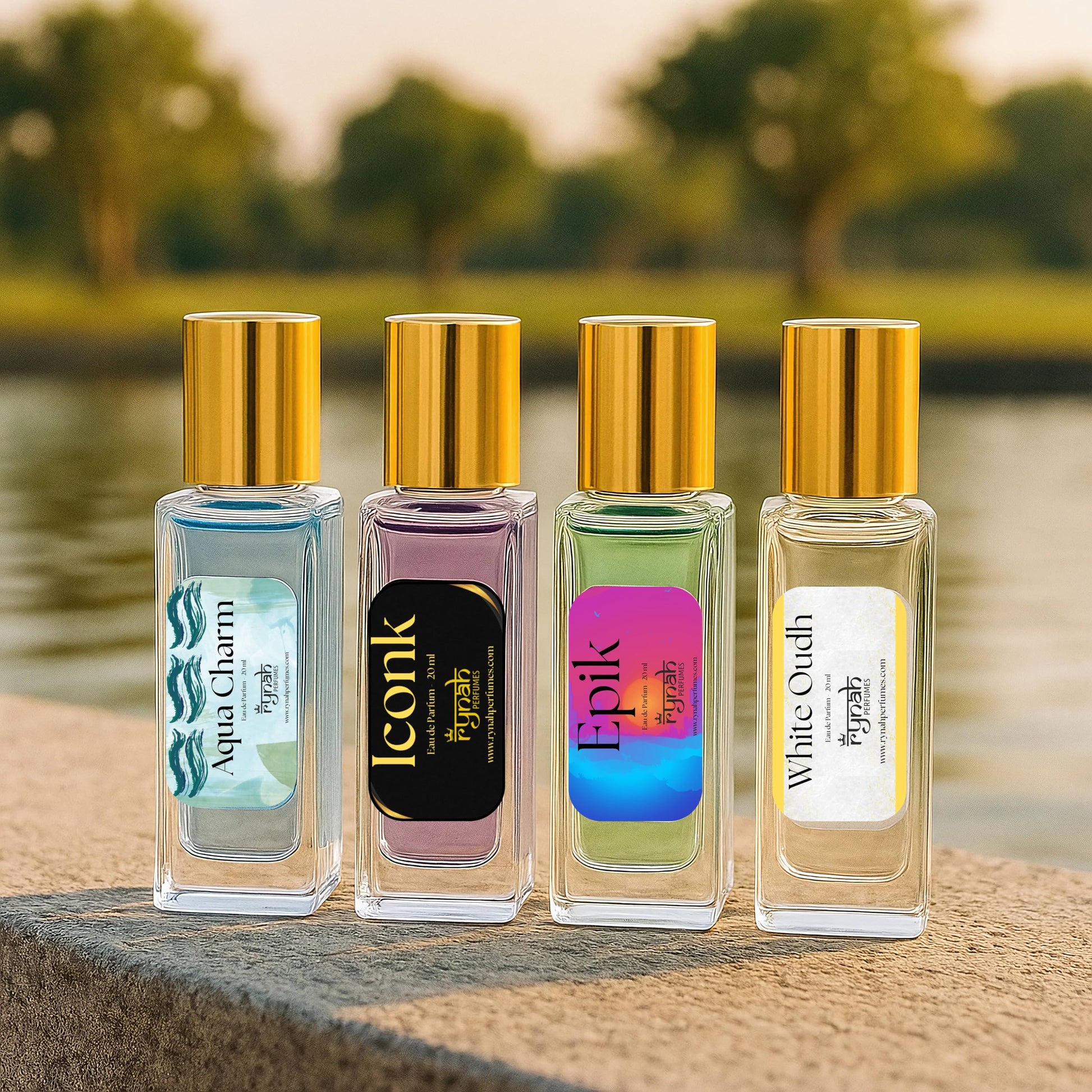 RYNAH Men's Perfume Gift Set, 4 x 20ml Eau de Parfum, Travel-Friendly Fragrance Collection - close-up detail