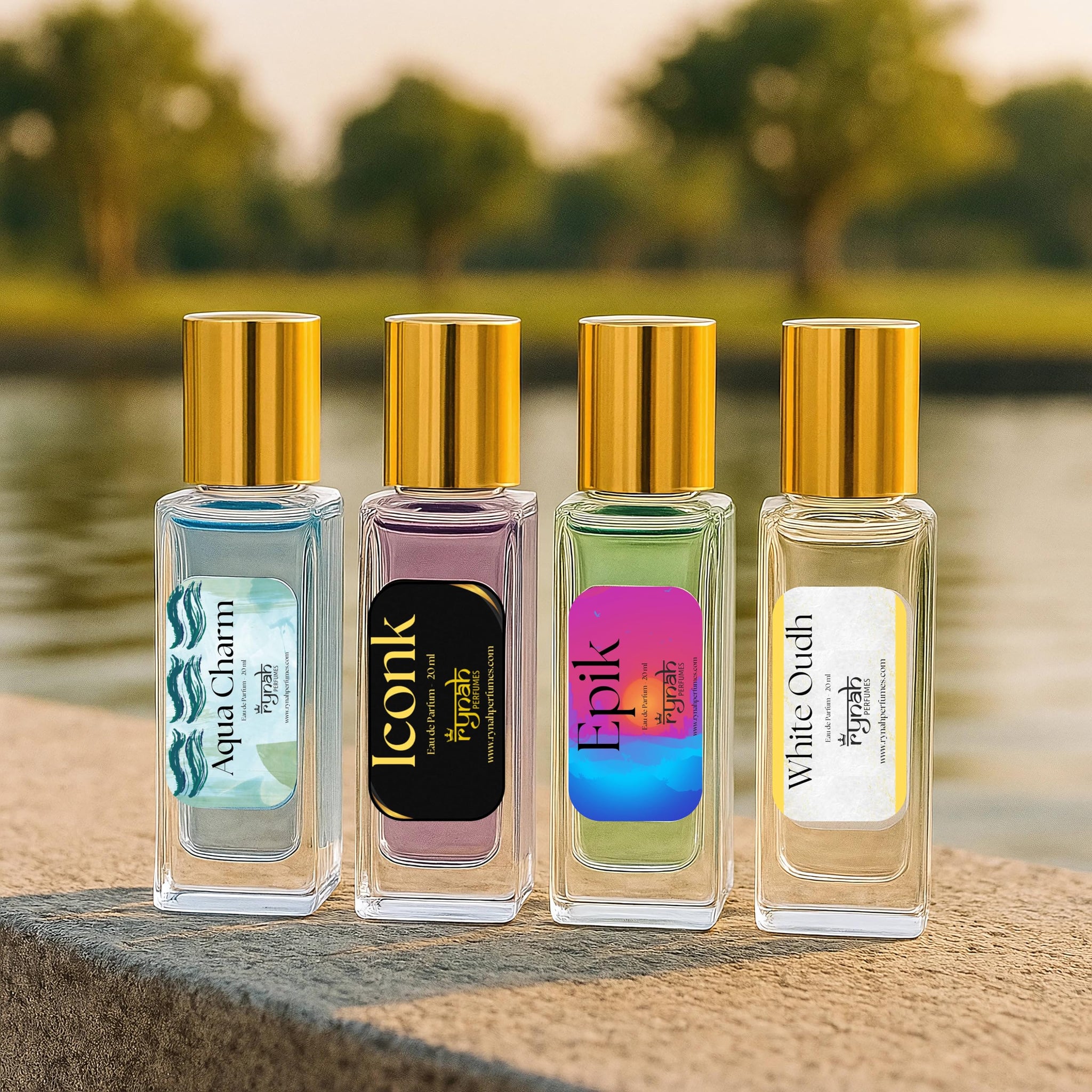RYNAH Men's Perfume Gift Set, 4 x 20ml Eau de Parfum, Travel-Friendly Fragrance Collection - close-up detail