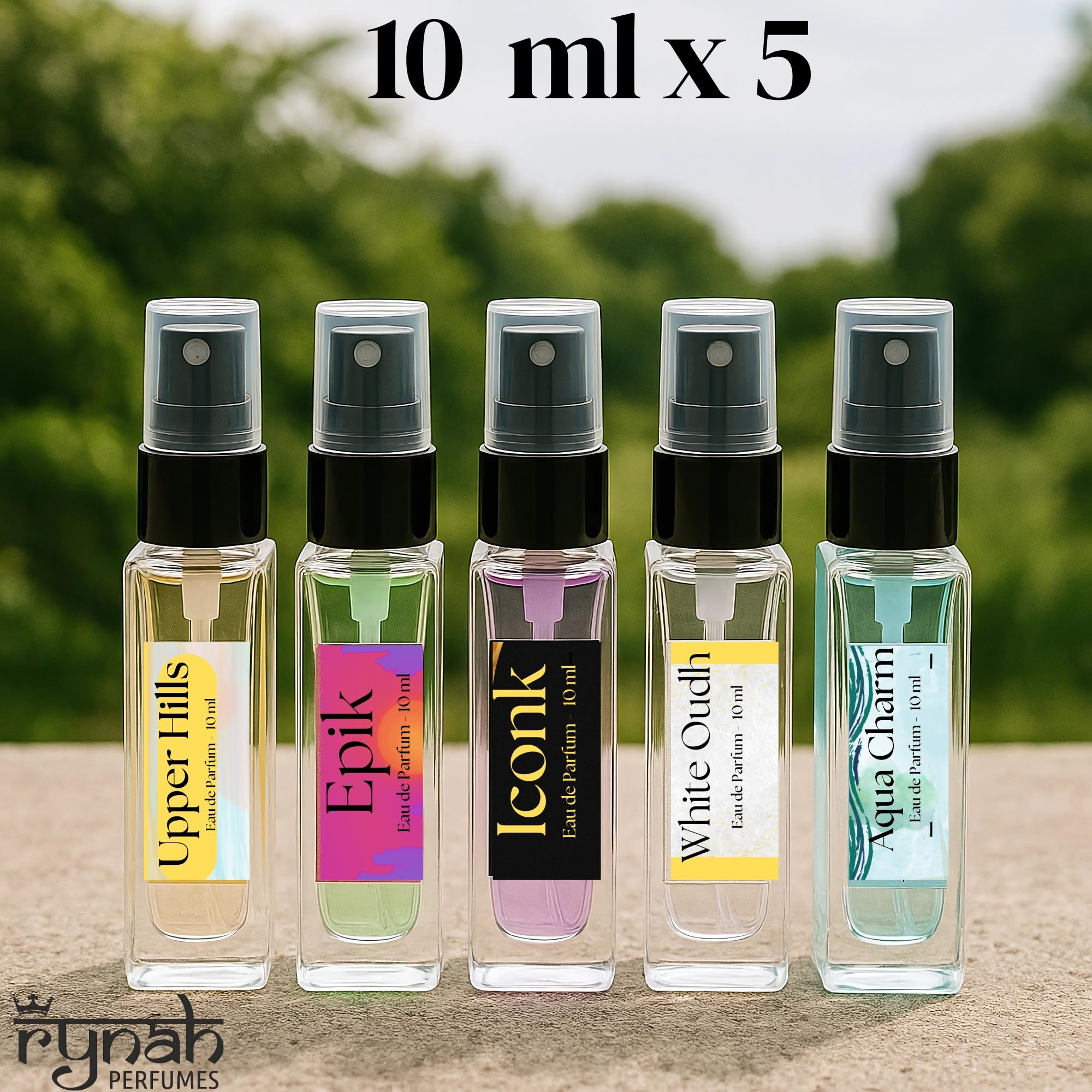 RYNAH Perfume Set for Men - 5 x 10ml Eau de Parfum Travel Gift Set (5 Unique Fragrances) - front view