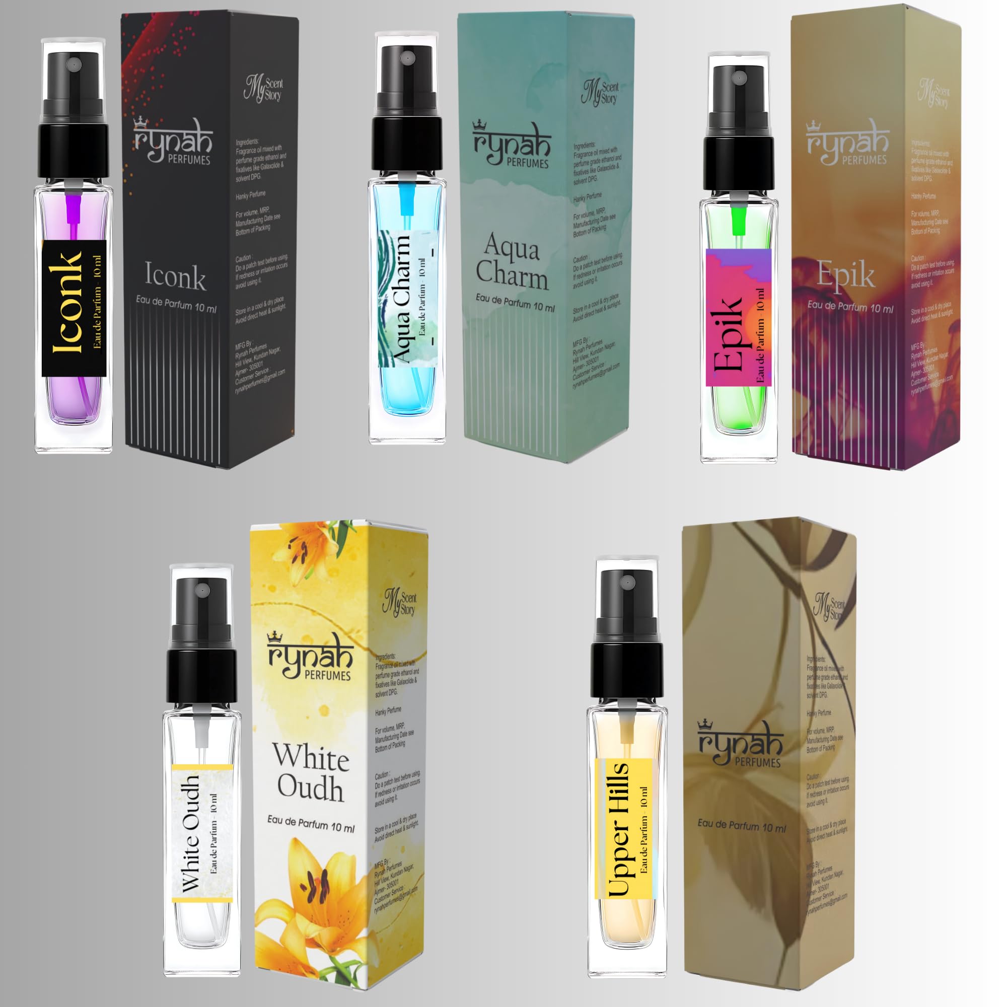 RYNAH Perfume Set for Men - 5 x 10ml Eau de Parfum Travel Gift Set (5 Unique Fragrances) - back view