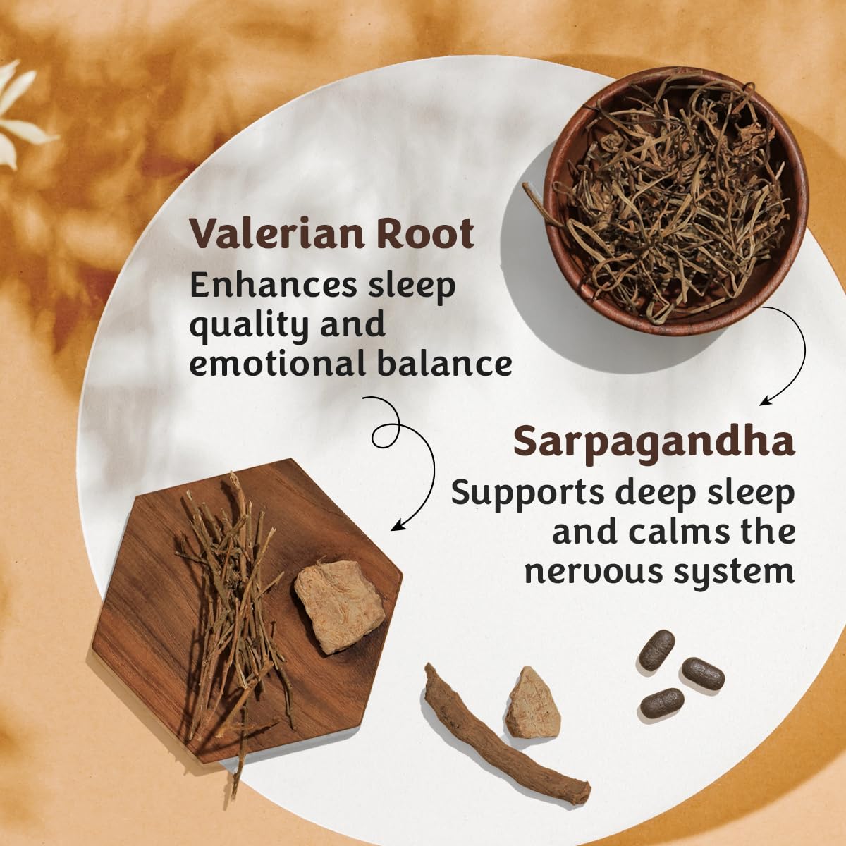 SAABHI Calmer Nights Herbal Supplement Tablets, 60 Count, with Tagara (Valerian Root) and Ashwagandha - packaging