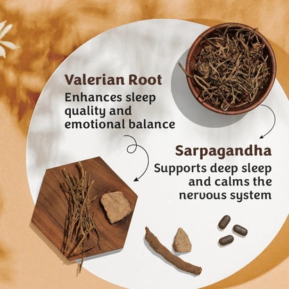 SAABHI Calmer Nights Herbal Supplement Tablets, 60 Count, with Tagara (Valerian Root) and Ashwagandha - packaging