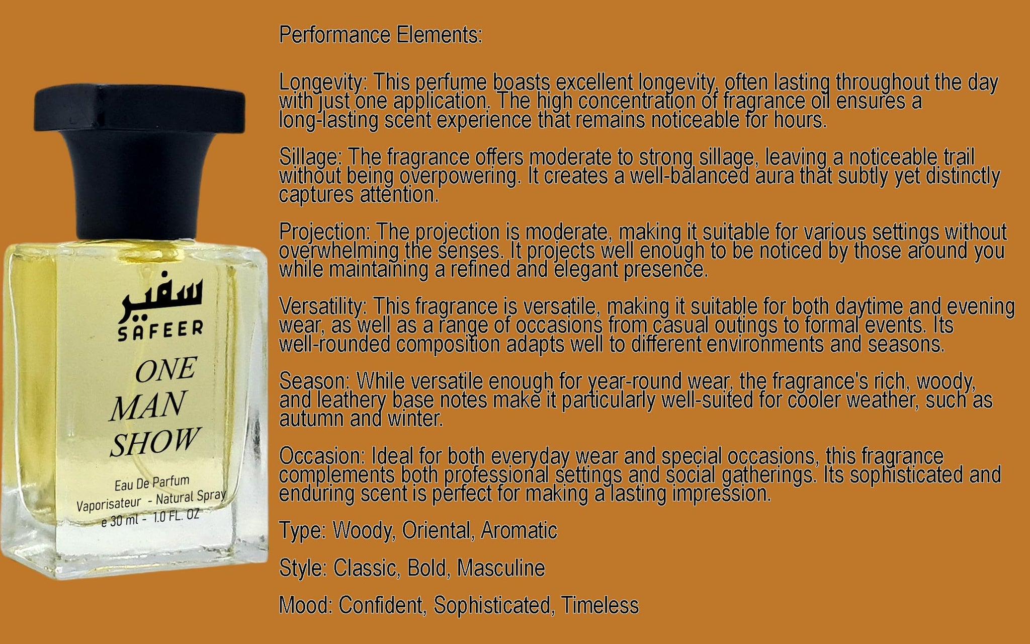 Safeer One Man Show Eau de Parfum 30ml, Concentrated Men's Fragrance - front view