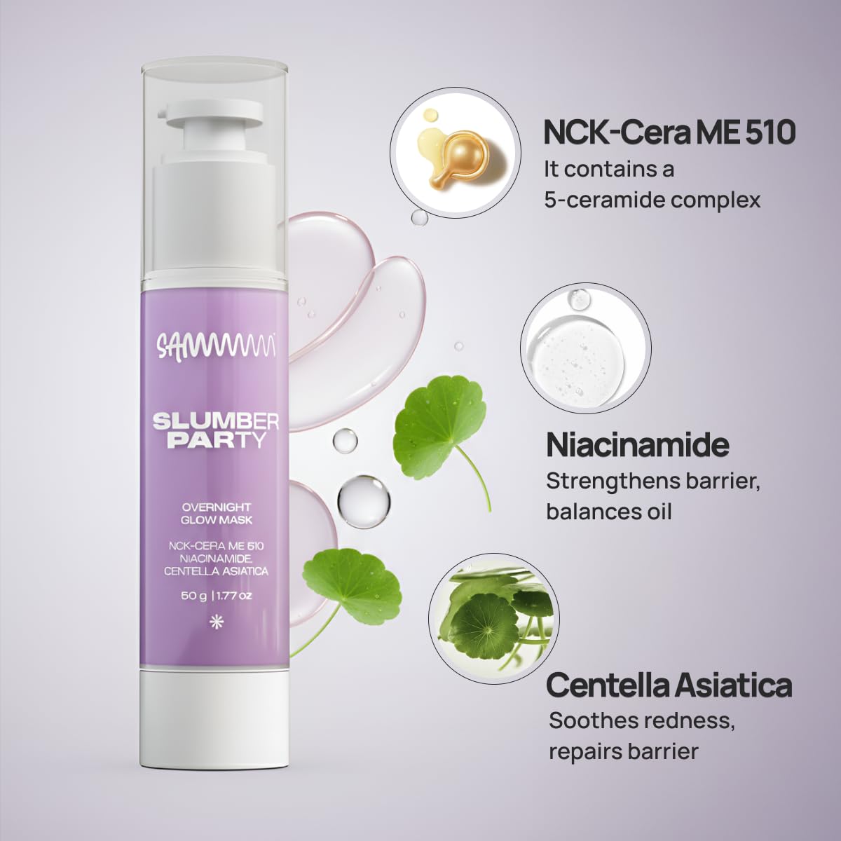 Sammmm Slumber Party Overnight Sleeping Mask, 50g, 5-Ceramide Complex, Vegan Formula - packaging
