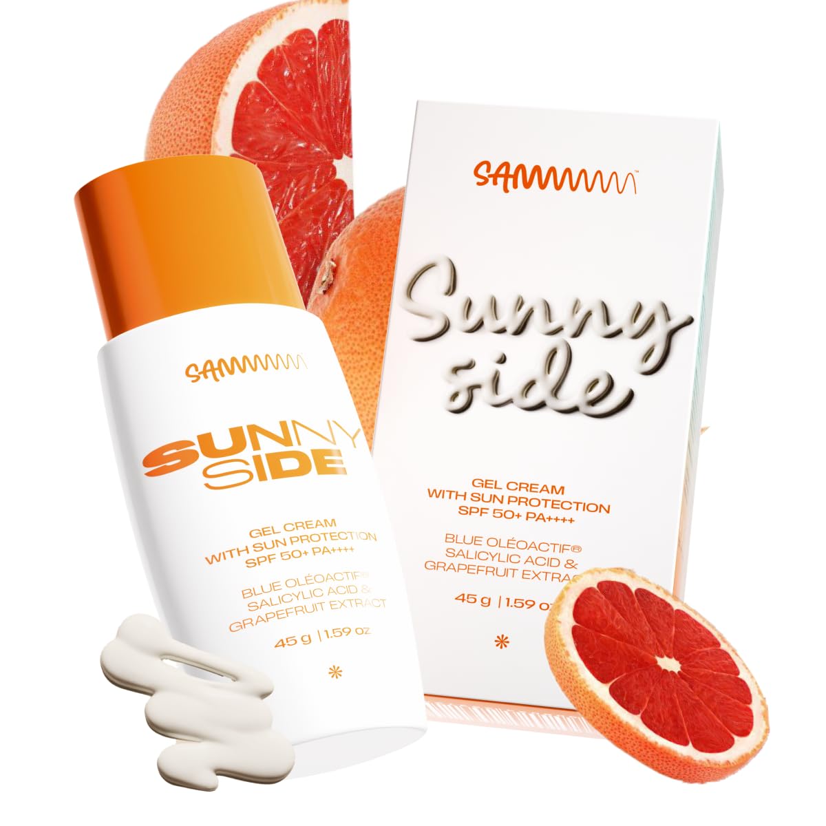 Sammmm Sunnyside SPF 50 PA++++ Sunscreen Gel, 45g, Vitamin C, Oil-Free, No White Cast, Youth
