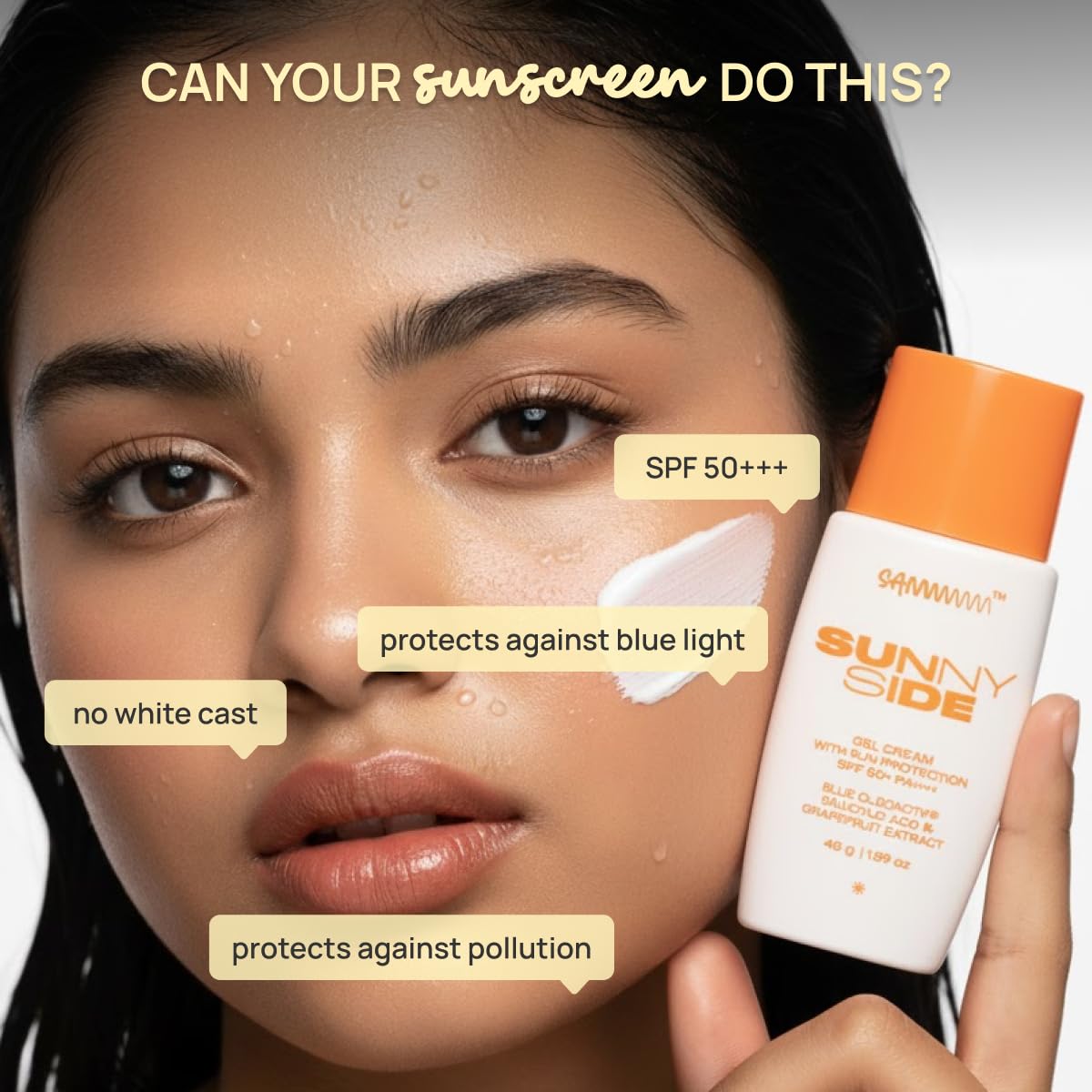 Sammmm Sunnyside SPF 50 PA++++ Sunscreen Gel, 45g, Vitamin C, Oil-Free, No White Cast, Youth - front view